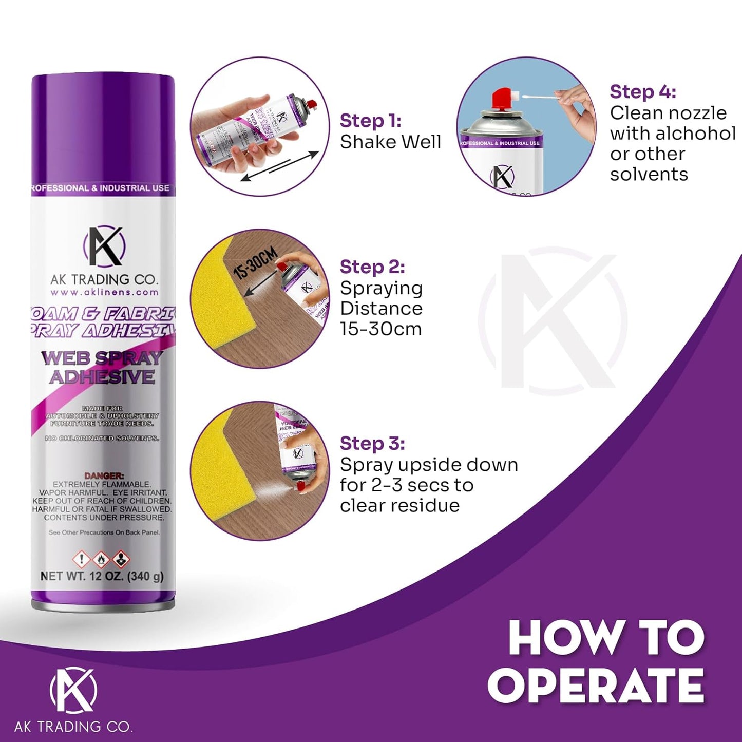 AK Trading Professional Quality General Multipurpose Spray Adhesive, 12-Ounce for Acoustic Panels & Craft Upholstery Foam Adhesive & Fabric Glue - 12 Pack