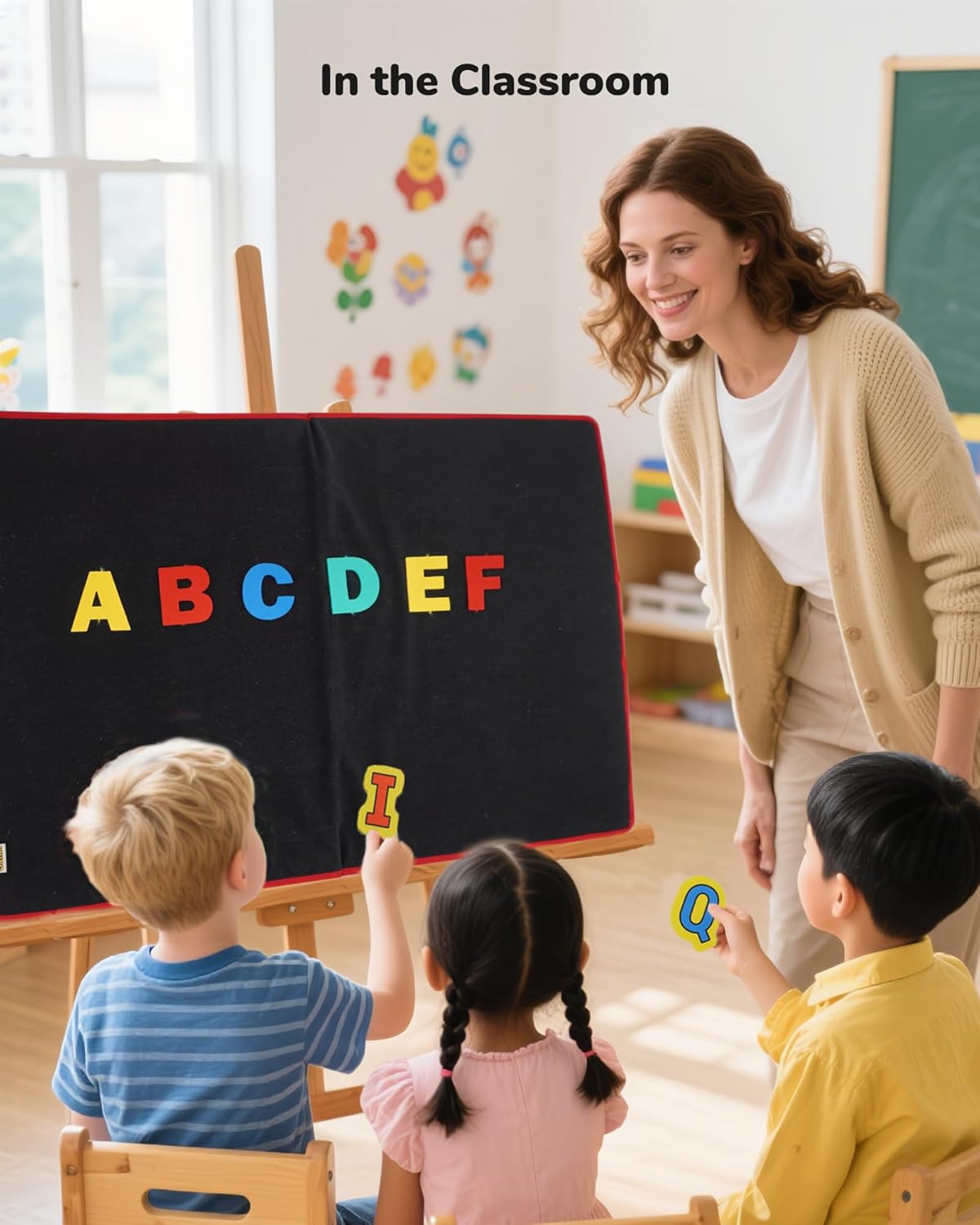 CHEFAN Large Felt Flannel Board 31.5 * 23 in, Foldable Freestanding Story Learning Board for Toddlers, Double-Sided Use for Preschool Classroom, Multi Felt Pieces Can Be Used, Gifts for Kids