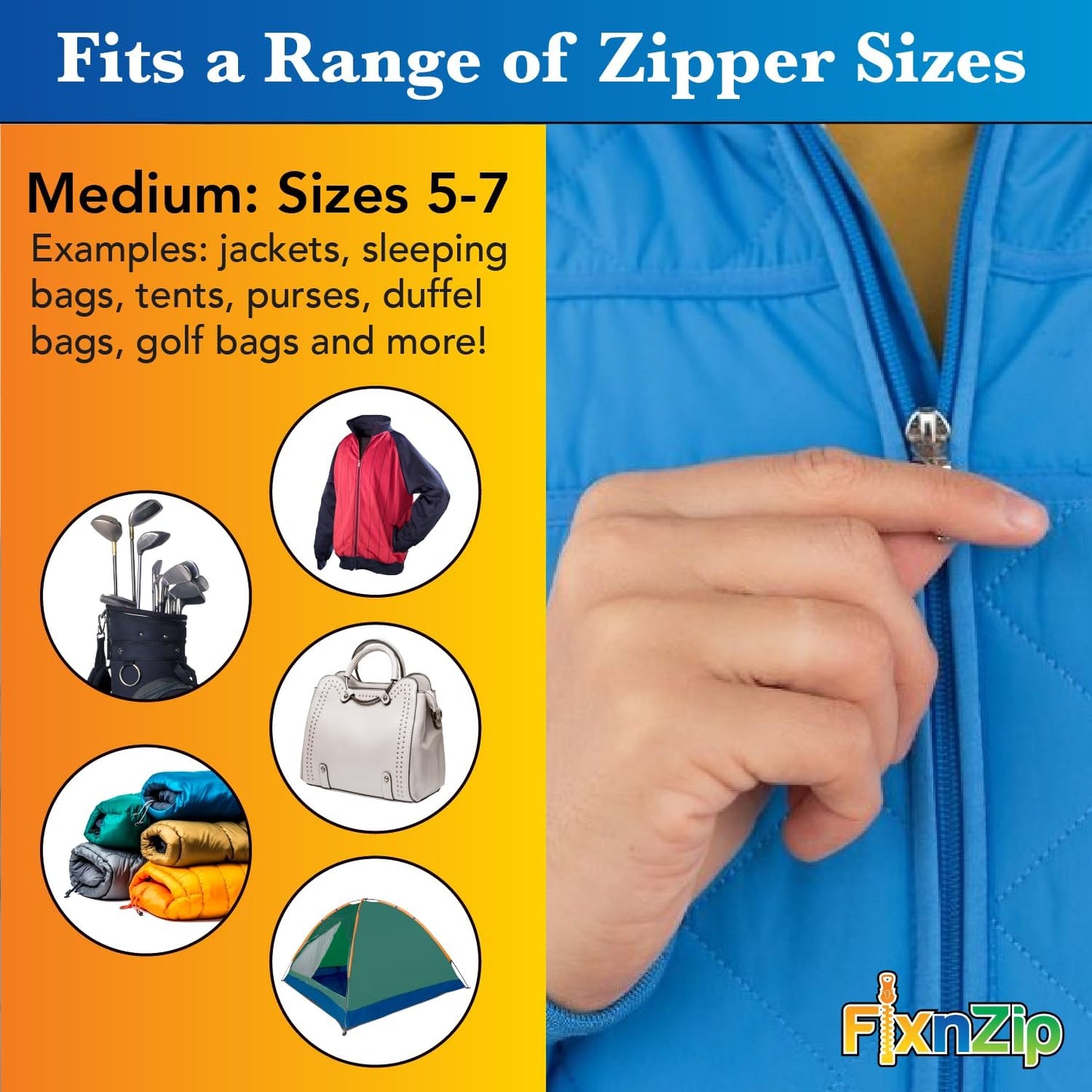 FixnZip (Medium, Black Nickel) - See Size Guide - Universal Zipper Repair Kit for Jackets, Luggage, Bags - Backpack Zipper Replacement Repair Kit - Instant Zipper Fix
