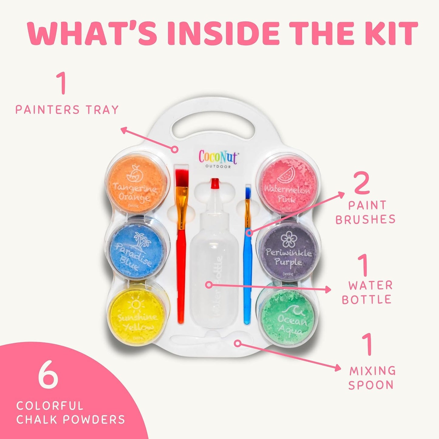 DIY Sidewalk Chalk Paint Set - Non-Toxic, Washable Powdered Chalk - Simply Mix in Water and Use a Paintbrush to Create Colorful Artwork on the Sidewalk or Chalkboard, For Kids Ages 5+