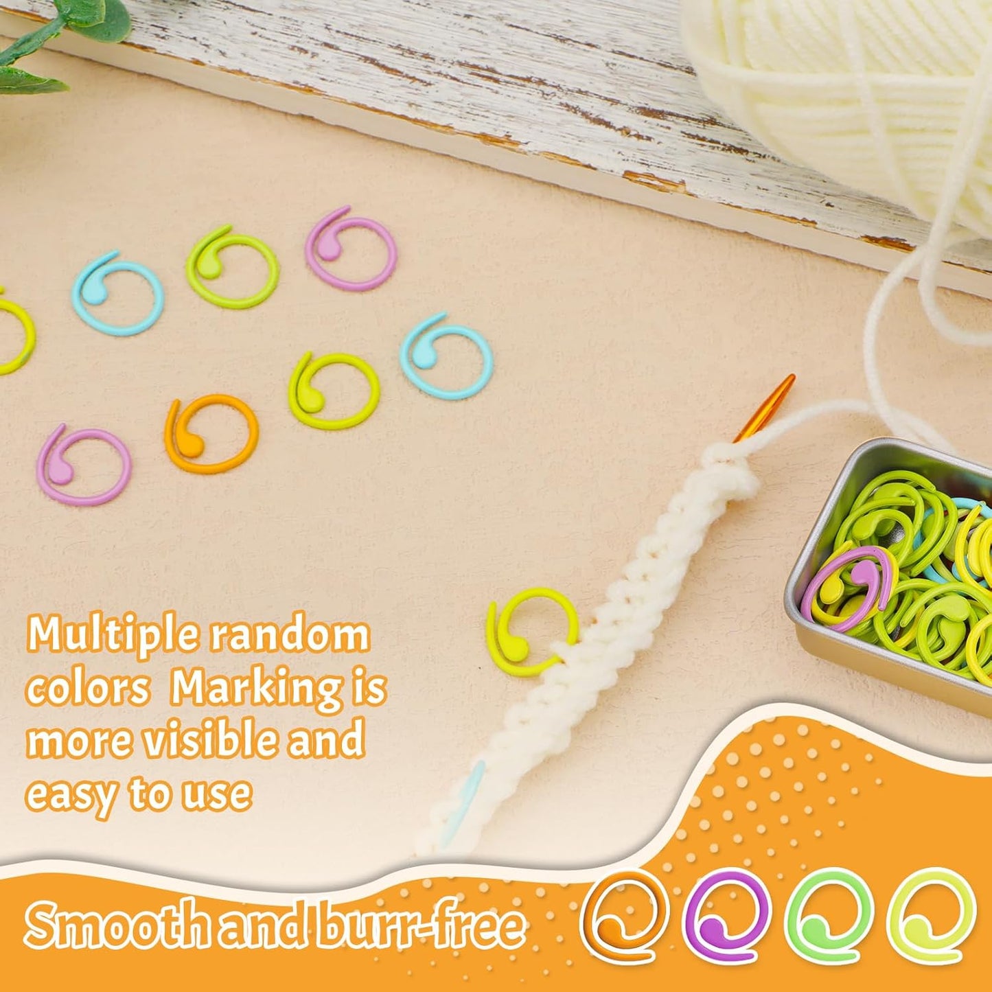 Jmuiiu Metal Stitch Markers, 50Pcs Spiral Metal Colorful Crochet Stitch Markers, Crochet Marker Ring for Knitting Crocheting Clothing Tag DIY Craft Project with Storage Box