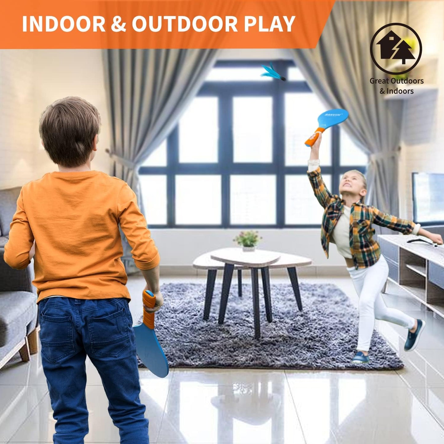 Banvih Badminton Set 4 Rackets, Paddle Ball Outdoor Games Christmas Stocking Stuffers for Kids Teens Adults and Family, Sports Beach Toys - for Yard, Lawn, Camping Games Essentials