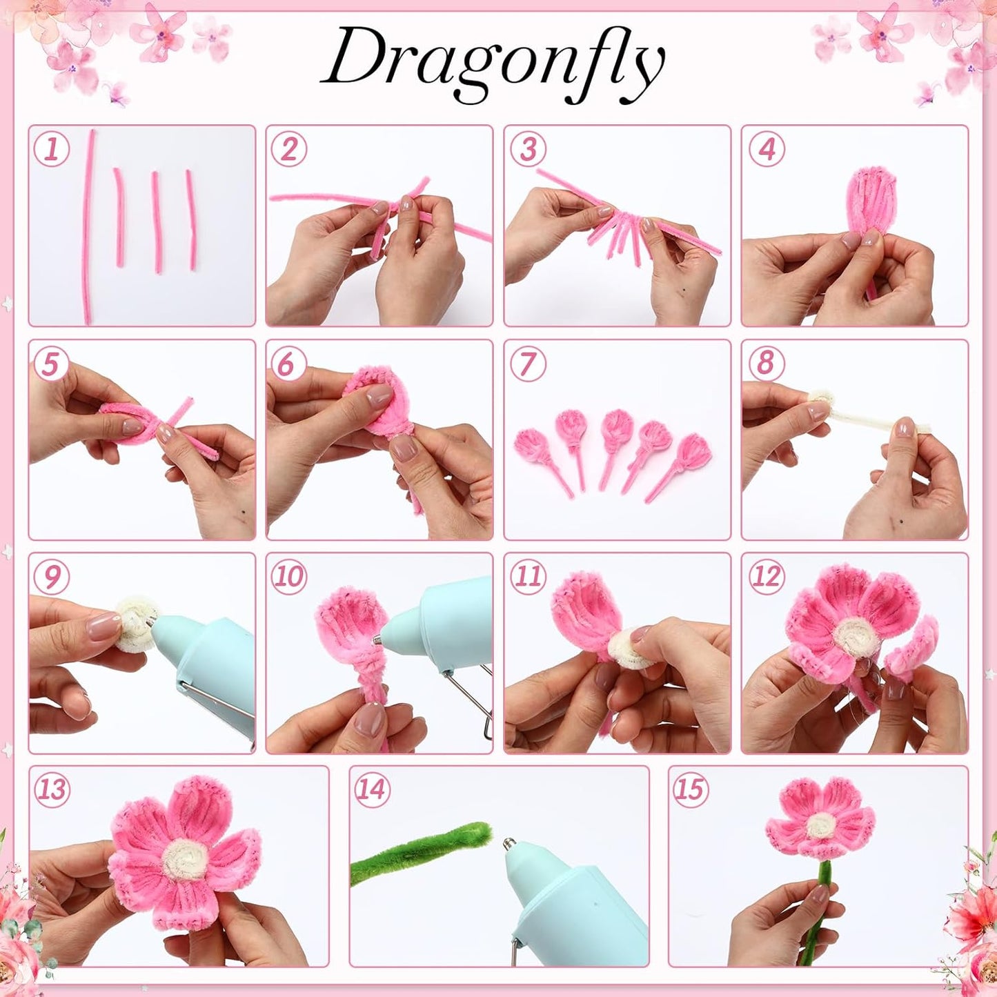 DaisyInner 700 Pcs Halloween Fall Pipe Cleaners Craft Bulk Pastel Chenille Stems Flower DIY Gradient Colored Fluffy for School Classroom Thanksgiving Christmas Party Supplies(Pink Theme)