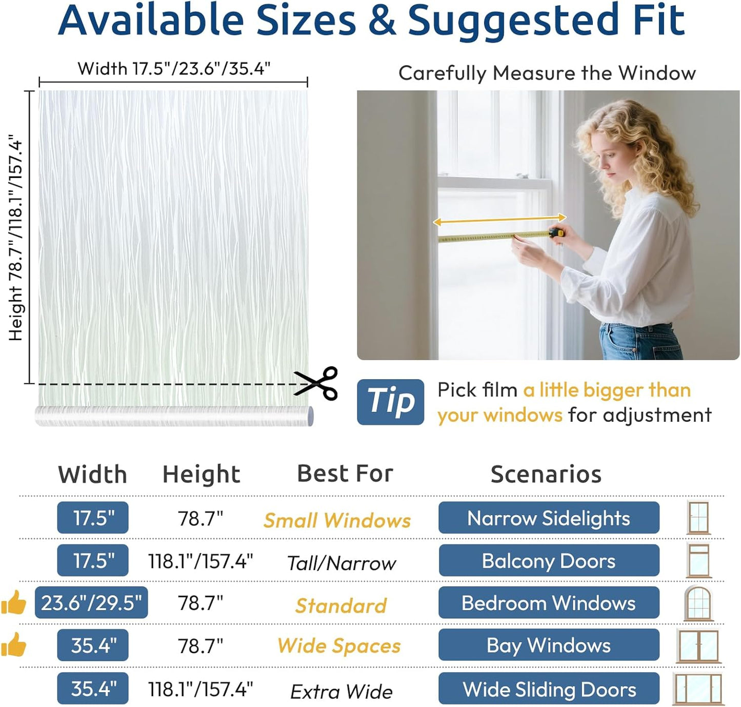 rabbitgoo Window Privacy Film Frosted Glass Film Removable Vinyl Door Coverings UV Blocking Decorative Static Cling Non-Adhesive Window Clings Sticker for Home Decor, 35.4 x 78.7 Inches