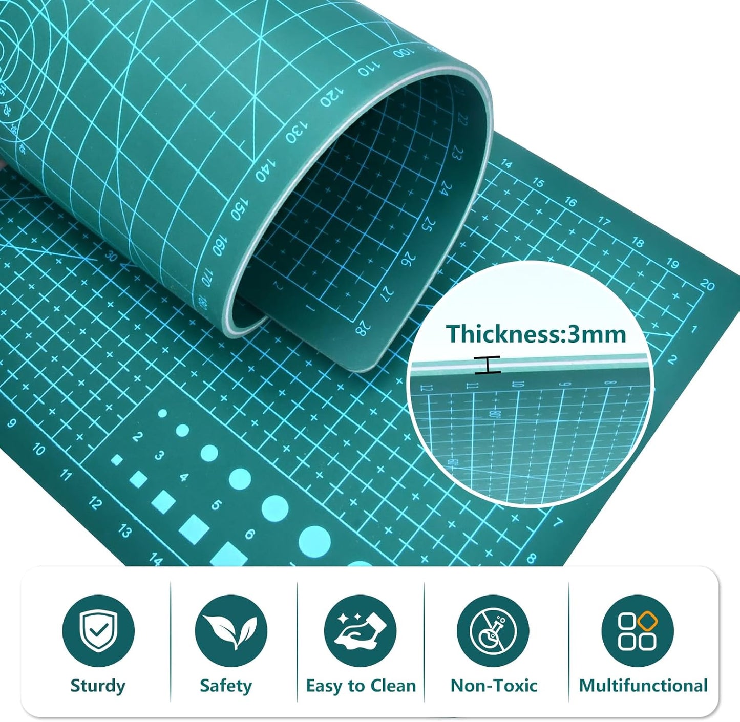 Cutting Mat 9"x12" Self Healing Cutting Mat Size Double Sided 5-Ply Rotary Sewing mat for Crafts Fabric Quilting Hobby Art Clay Precision Scrapbooking Project, A4, Green 2PCS