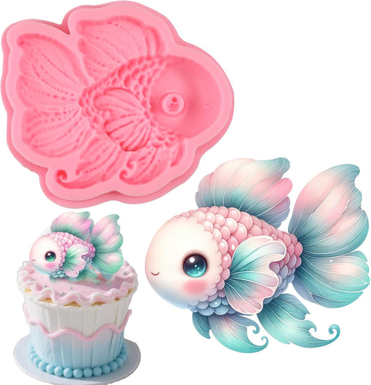 1 Pcs Vivid Ocean Theme Fish Fondant Mold, Cute Fish Candy Silicone Mold for Cake Decoration, Cupcake Toppers, Chocolate Candy Craft Dough, Chewing Gum, Resin Clay, Bath Bomb