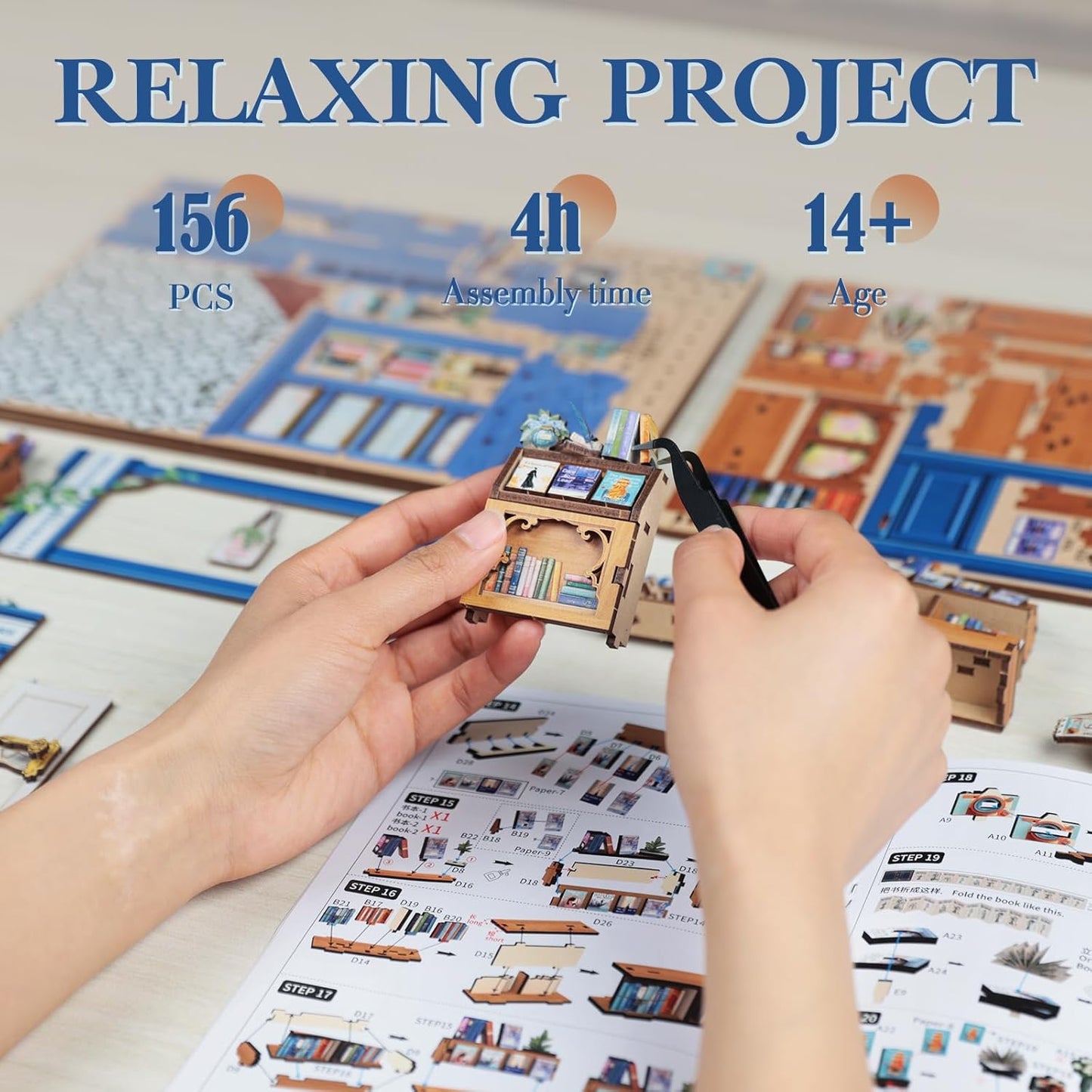 Fsolis Book Nook Kit - DIY Miniature Dollhouse Kit 3D Puzzles for Adult Tiny House Mini Booknook Craft Bookshelf Decor, 186 Wooden Pieces, Gifts for Women Teenagers Book Lovers (Literature Bookstore)