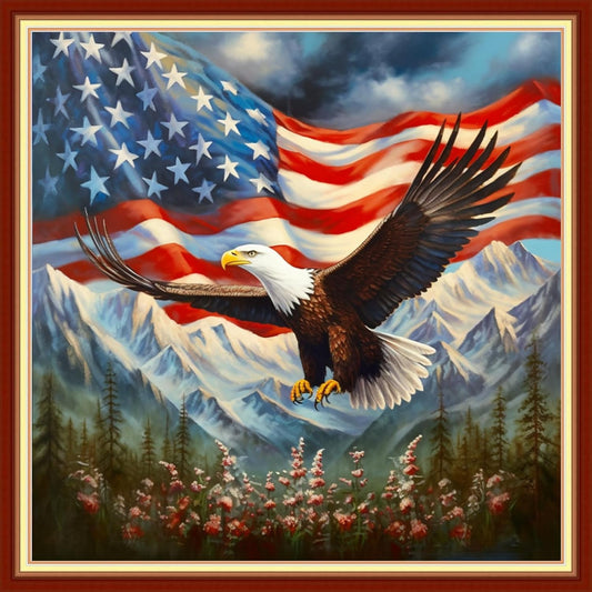 Joyhoor Cross Stitch Kits for Beginners Stamped Cross-Stitch Supplies Needlework preprint Embroidery Kits for Adults DIY Needlepoint Kits Embroidery Patterns 11CT-Eagle Flag 18x18 inchs