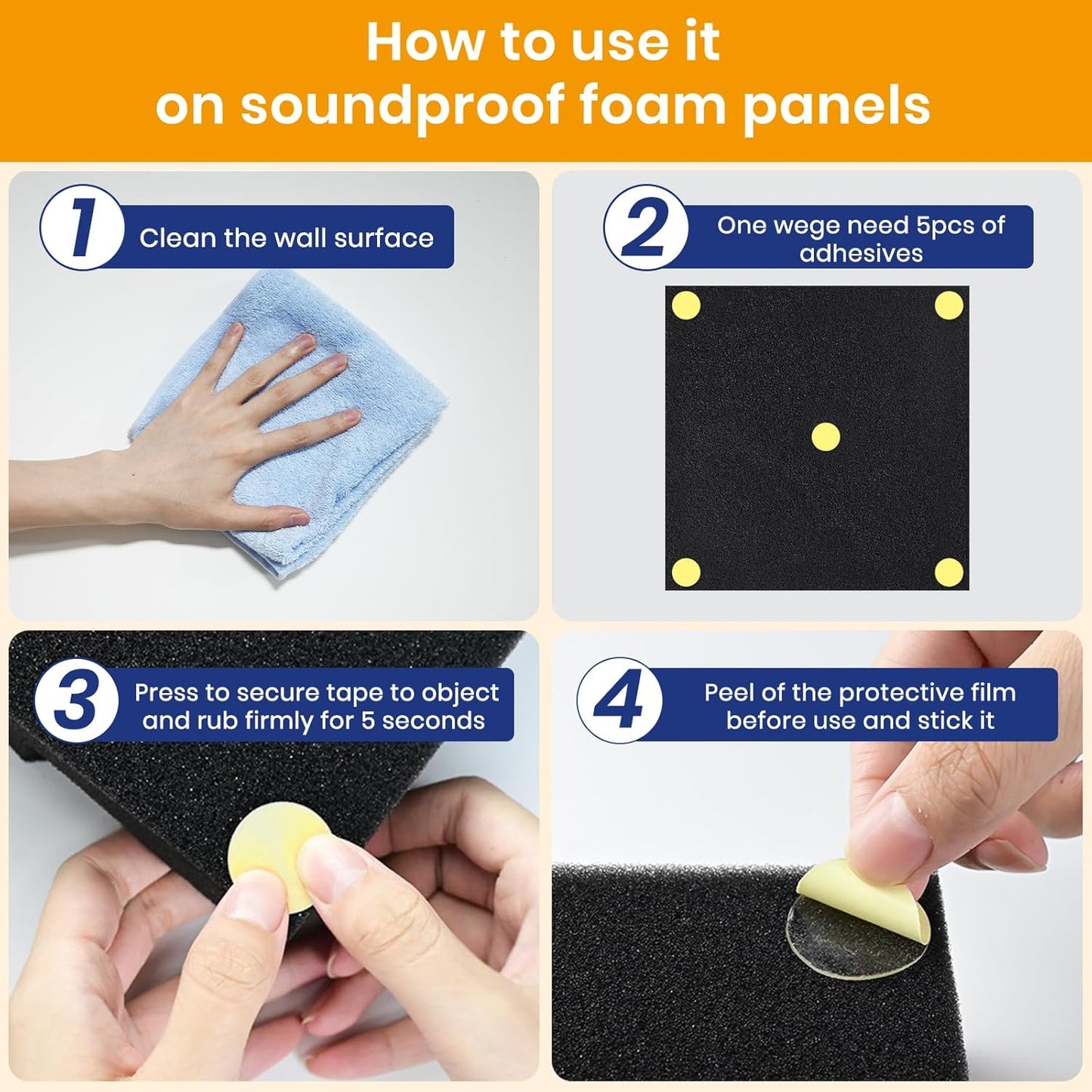 Focusound 300 Pack Double-Sided Sticky Adhesive Dots for Acoustic Foam Panels, Circle Clear Removable Glue Dots for Wall Hanging