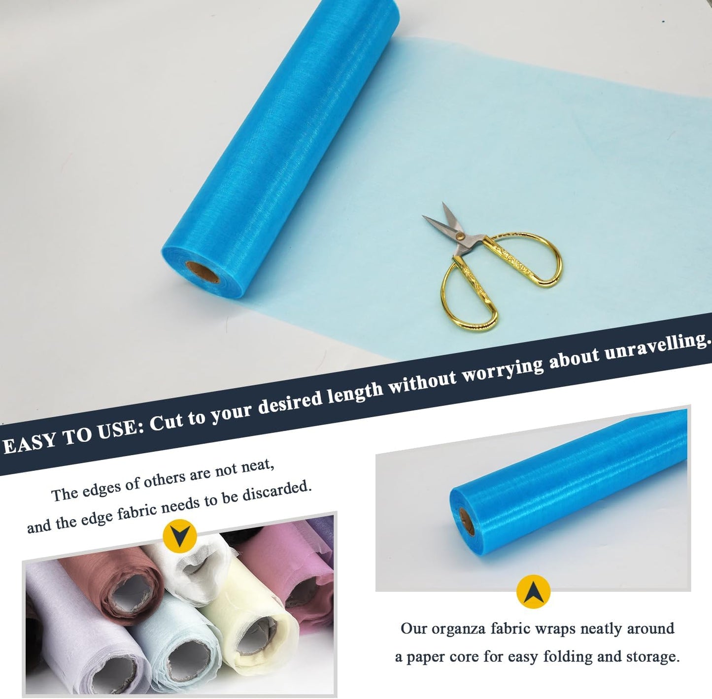 Organza Tulle Fabric Rolls, Crystal Organza 12" by 50 Yards (150 ft) Sheer Nylon Silky Shiny Netting Spool Bolt for DIY Craft Table Runner Wedding Baby Shower Party Decor (Turquoise)