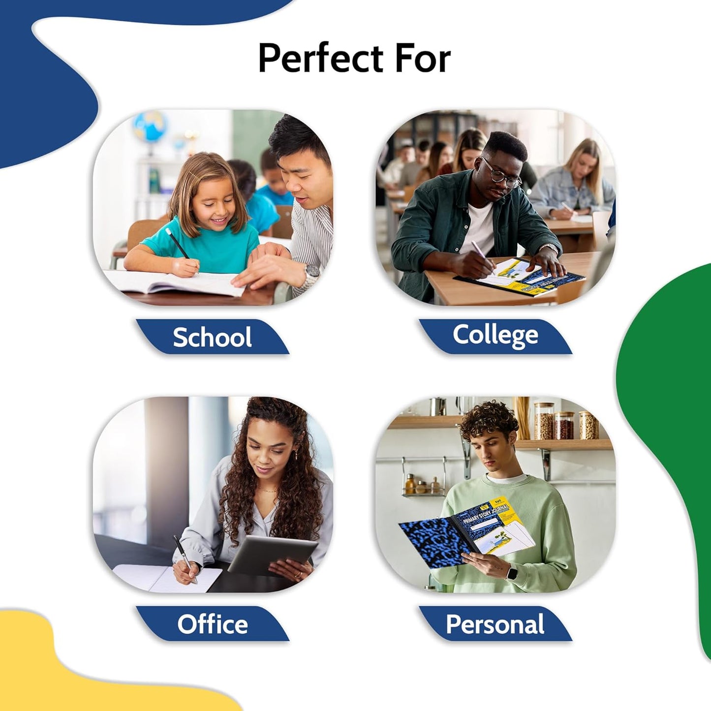 EPI Marble Hardcover Primary Ruled Composition Notebook | 200 Pages (100 Sheets), 9.75 x 7.5 in, Sturdy Sewn Binding | School, Office, Journaling, Notes - 12 Pack