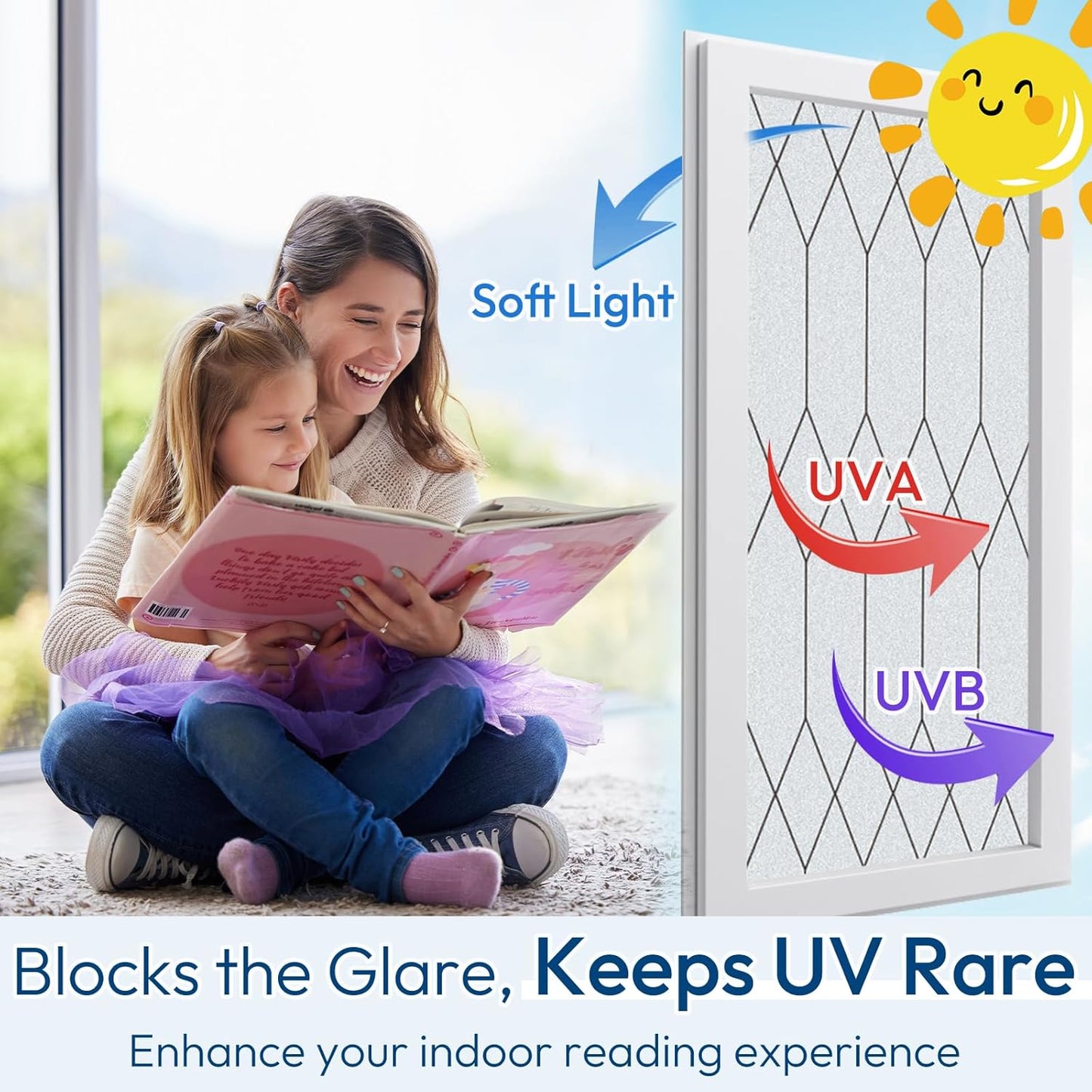 rabbitgoo Window Privacy Film for Glass Windows, Frosted Glass Cling with Decorative Moroccan Lattice, Removable Heat Control Sun Blocking Door Covering Sticker for Home Bathroom, 29.5 x 157.4 inches