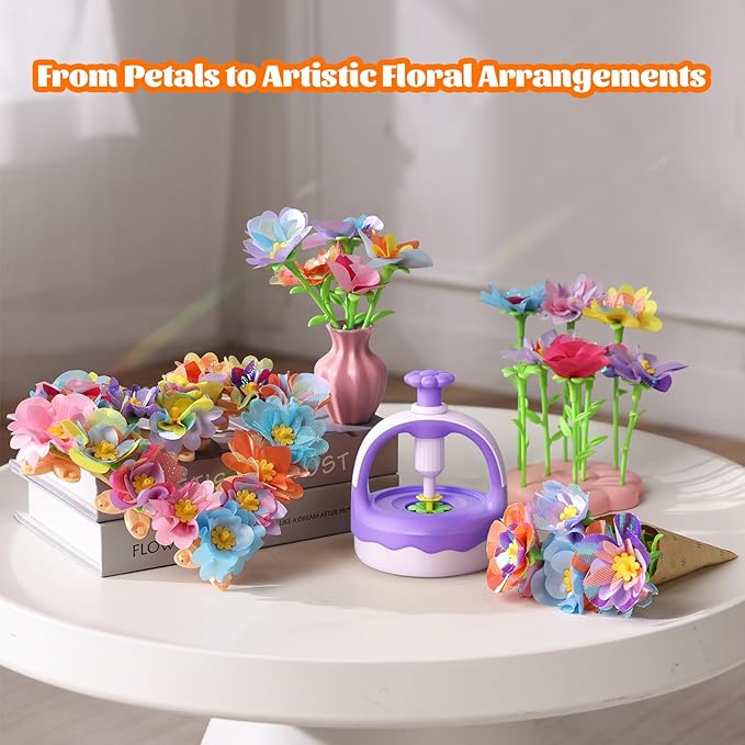 Fabric Flower Bouquet Craft Kit, DIY Arts & Crafts Toy for Kids, Creative Flower-Making Activity Set, Educational Preschool Toy, Perfect Birthday & Christmas Gift for Girls Ages 4 5 6 7 8+ (purple)