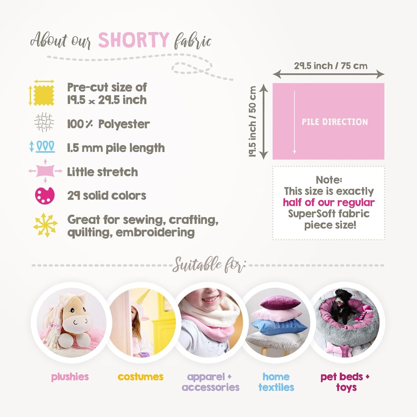 kullaloo Plush Fabric | Precut Fabric Bundle: 5 Pieces Solid Minky Fabric for Sewing | 19.5x29.5 Each | for Plushies, Baby Blankets, Pillows, Dog Beds, Apparel | Pastel Colors Minky Fabric Pack