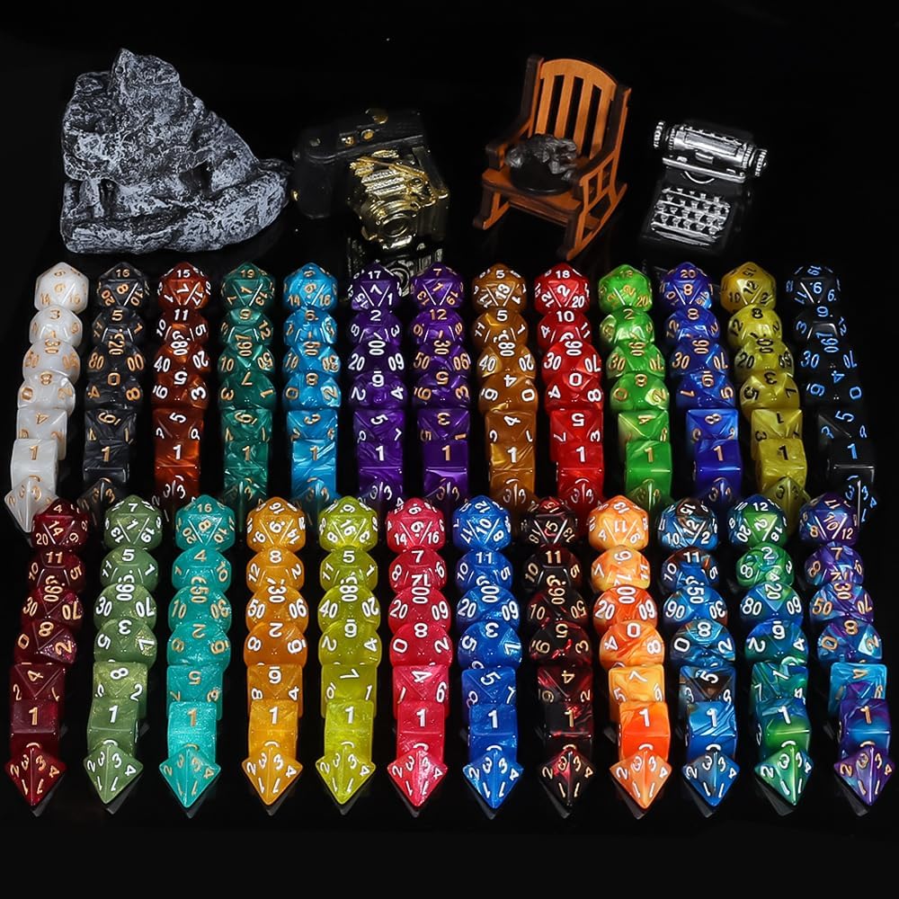 QMay DND Dice Set -25x7 (175pcs) Polyhedral Dice Compatible with Dungeons and Dragons D&D RPG MTG Table Games.25 Sets of 7 dice and a dice Bag