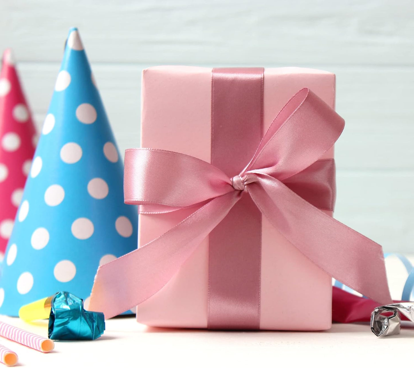 LIUYAXI Rose Gold Satin Ribbon, Double Faced 5/8" X Continuous 25 Yards Ribbons Perfect for Gift Wrapping Bows Bouquet Wedding Craft and More