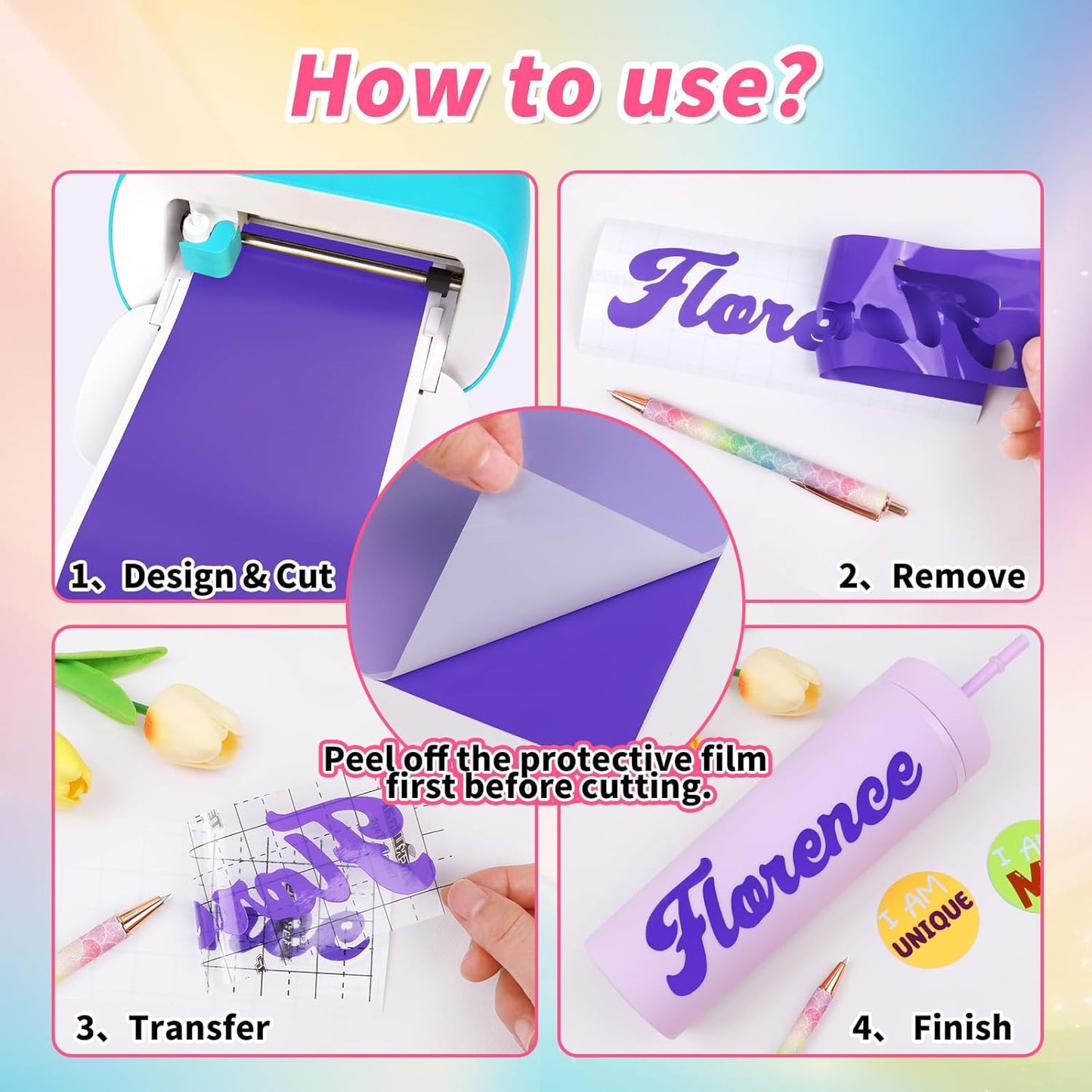 TECKWRAP 5.5"x12" Smart Adhesive Vinyl 25 Colors Holographic Chrome, Matte & Glossy Permanent Vinyl Bundle & 2 PCS Transfer Tape - No Need Cutting Mat- Compatible with Joy Machine for Handcrafts