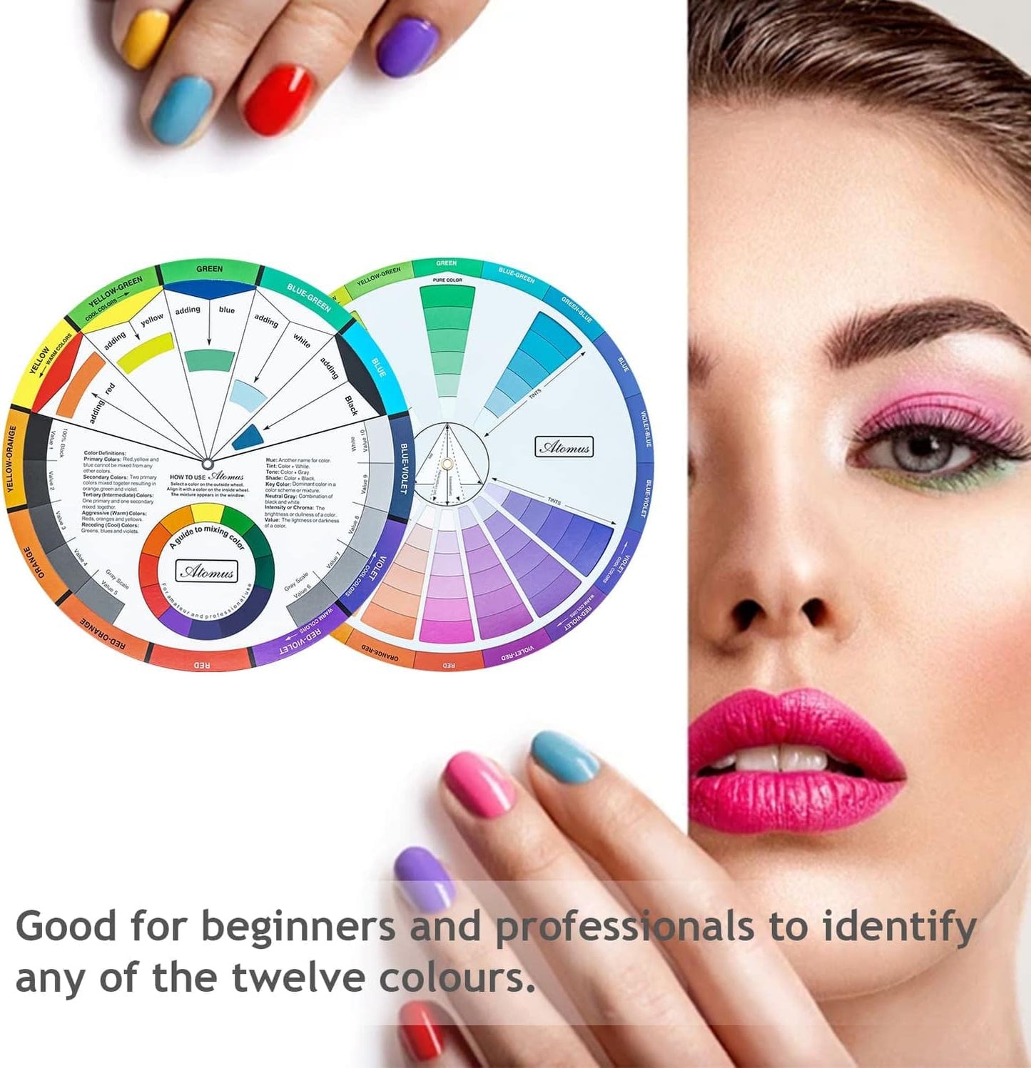 Mcbazel 3 Pieces Color Mixing Guides Wheel, Paint Mixing Learning Guide Art Class Teaching Tool for Makeup Blending Board Chart Mix Colours (3 Sizes)