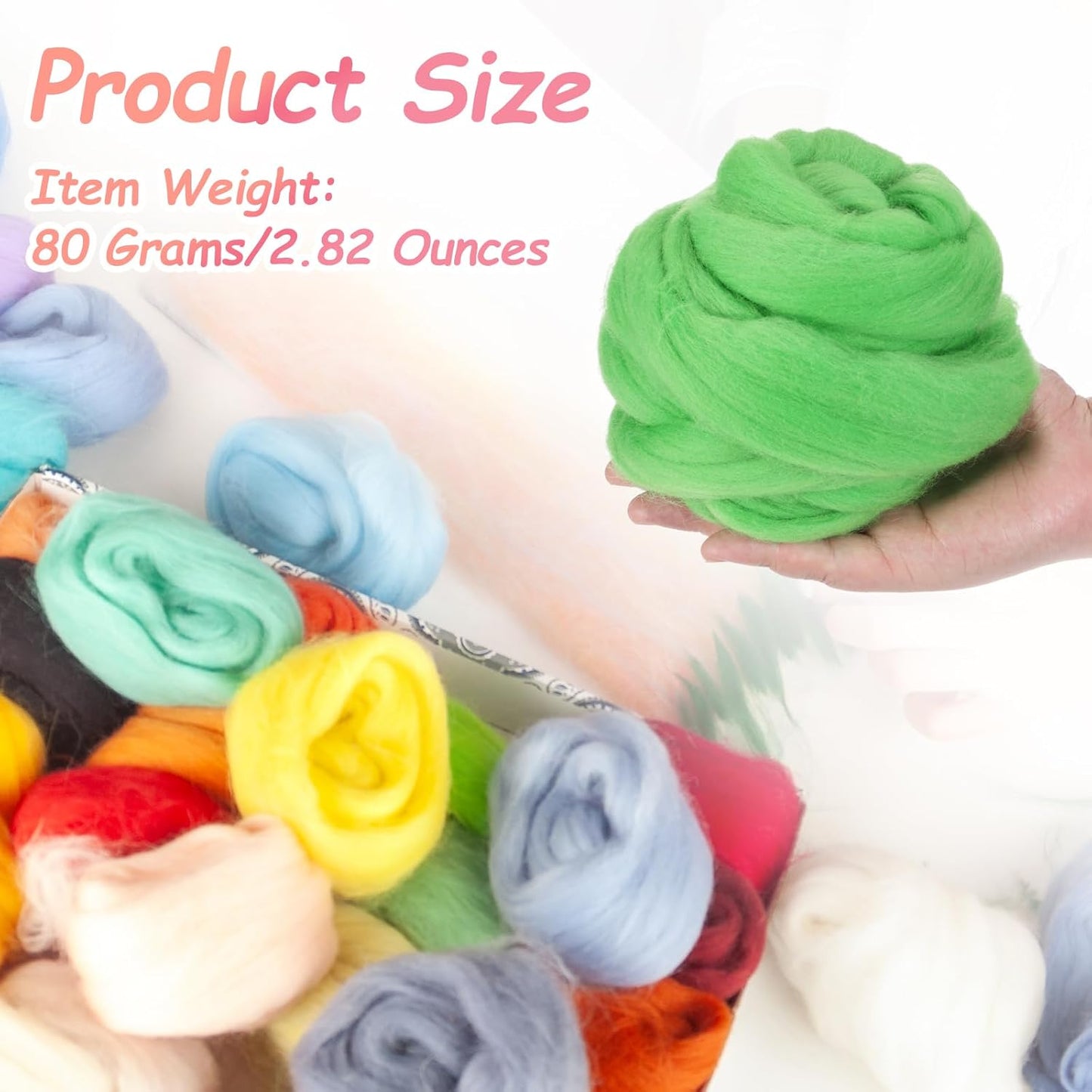 PATIKIL Wool Roving Yarn, 80G/2.82OZ Soft Felting Wool Pure Chunky Roving Yarn Bulk for Needle Felting Knitting Blanket Spinning Weaving DIY Craft, Light Grass Green