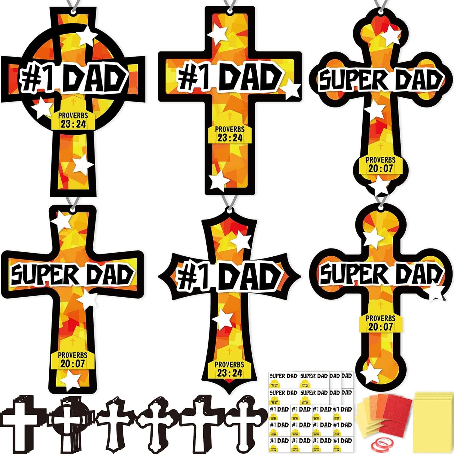 36PCS Fathers Day Crafts Bulk: Father's Religious Paper Suncatchers, Christian Sunday School Classroom Activity DIY Kits Gifts Decorations, Window Stained Glass Effect Art Supplies