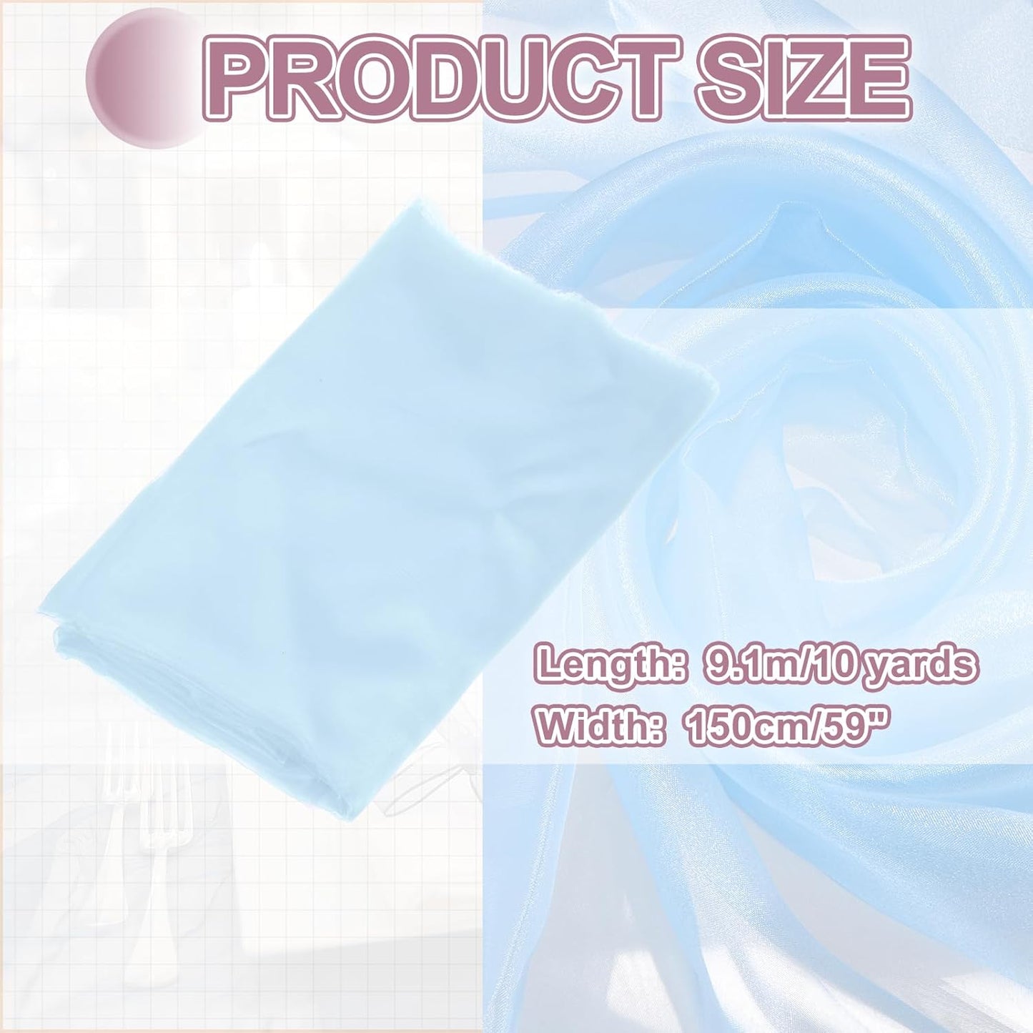 MECCANIXITY Iridescent Sheer Organza Fabric, 10 Yards x 59 Inches Solid Holographic Shiny Fabric Organza Cloth for Wedding, Curtains, Costume, Photo Background, Light Blue