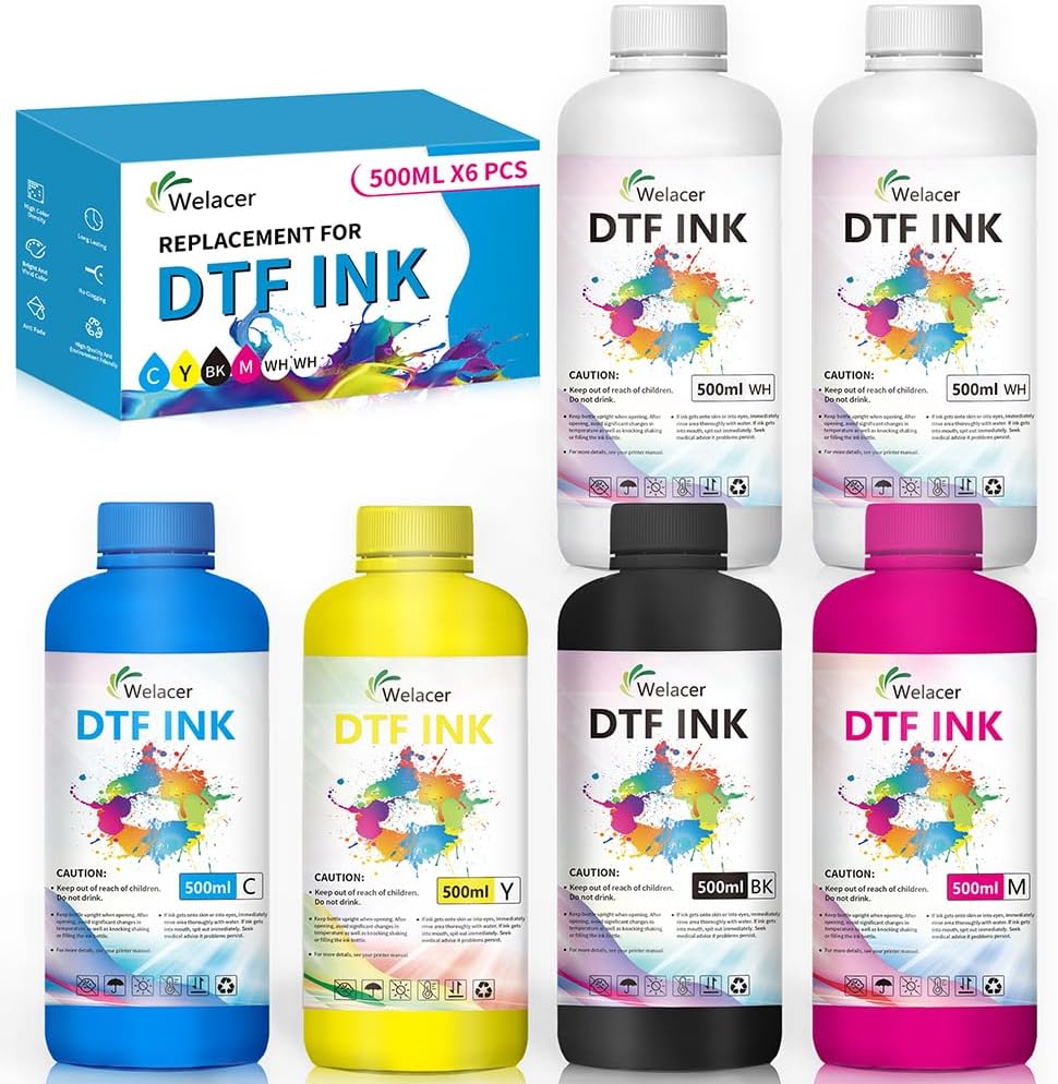 DTF Ink 500mlx6 for I3200 XP600 R1390 L1800, ET-8550, ET-2850, XP-15000, R2400, L800, 1430, P400, P800, R2000, Heat Transfer Ink Conversion Kit Refill for All DTF Printers, for DTF Film