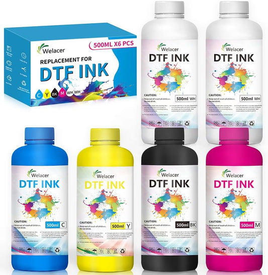 DTF Ink 500mlx6 for I3200 XP600 R1390 L1800, ET-8550, ET-2850, XP-15000, R2400, L800, 1430, P400, P800, R2000, Heat Transfer Ink Conversion Kit Refill for All DTF Printers, for DTF Film