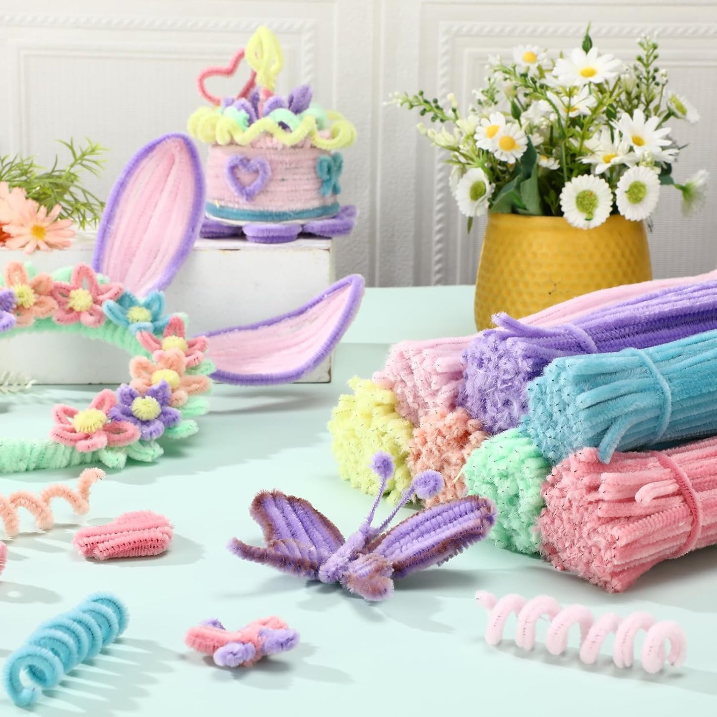 DaisyInner 700 Pcs Halloween Fall Pipe Cleaners Craft Bulk Pastel Chenille Stems Flower DIY Gradient Colored Fluffy for School Classroom Thanksgiving Christmas Party Supplies(Macaron Color)