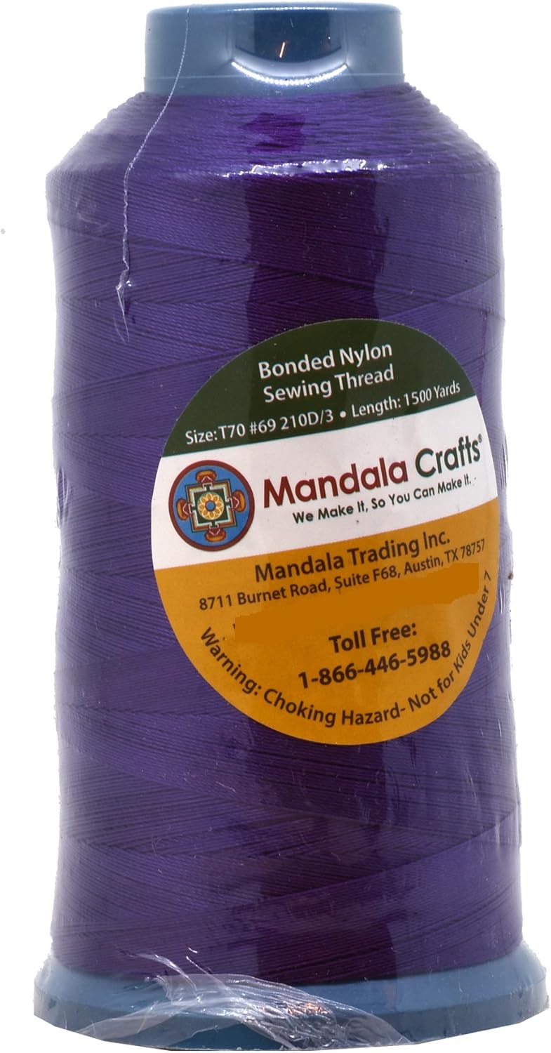 Mandala Crafts Bonded Nylon Thread True Purple Heavy Duty Sewing Threads - 1500 YDs Size 69 210D T70 Tex 70 Thread for Leather, Jeans, Weaving, Outdoor, Marine, Upholstery