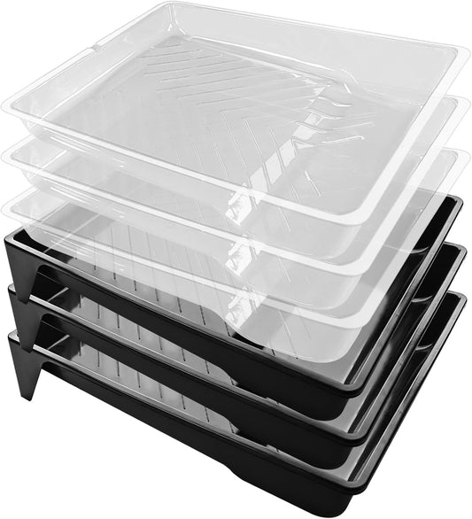 Great Andrew 6 Pack Paint Tray Liners 9 Inch, 3 PC Sturdy Plastic Tray with 3 PCS Disposable Paint Tray Liners, Paint Roller Trays, Paint Pan Liners for DIY Painting Projects, Walls, Furniture
