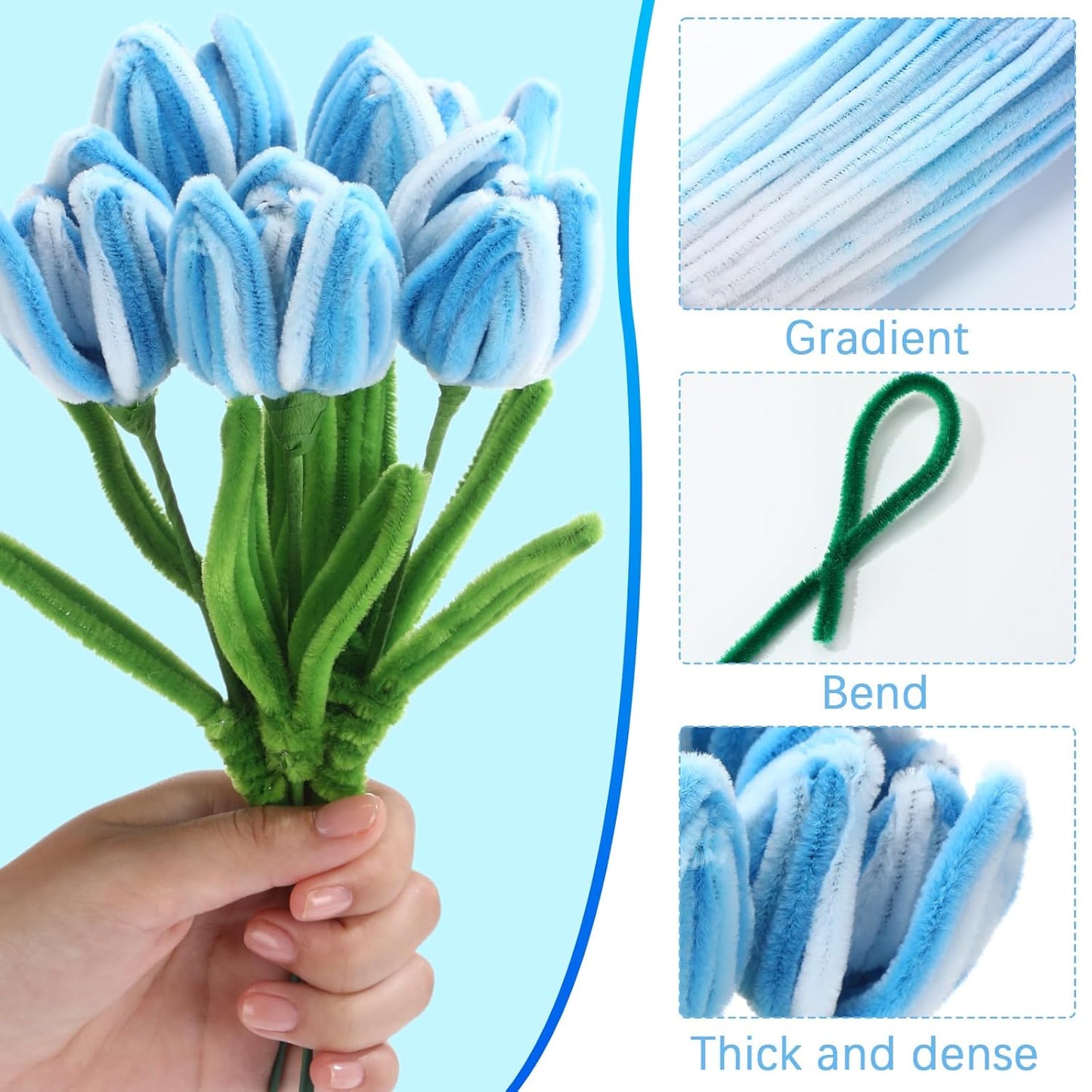 DaisyInner 700 Pcs Halloween Fall Pipe Cleaners Craft Bulk Pastel Chenille Stems Flower DIY Gradient Colored Fluffy for School Classroom Thanksgiving Christmas Party Supplies(Blue,Orange)