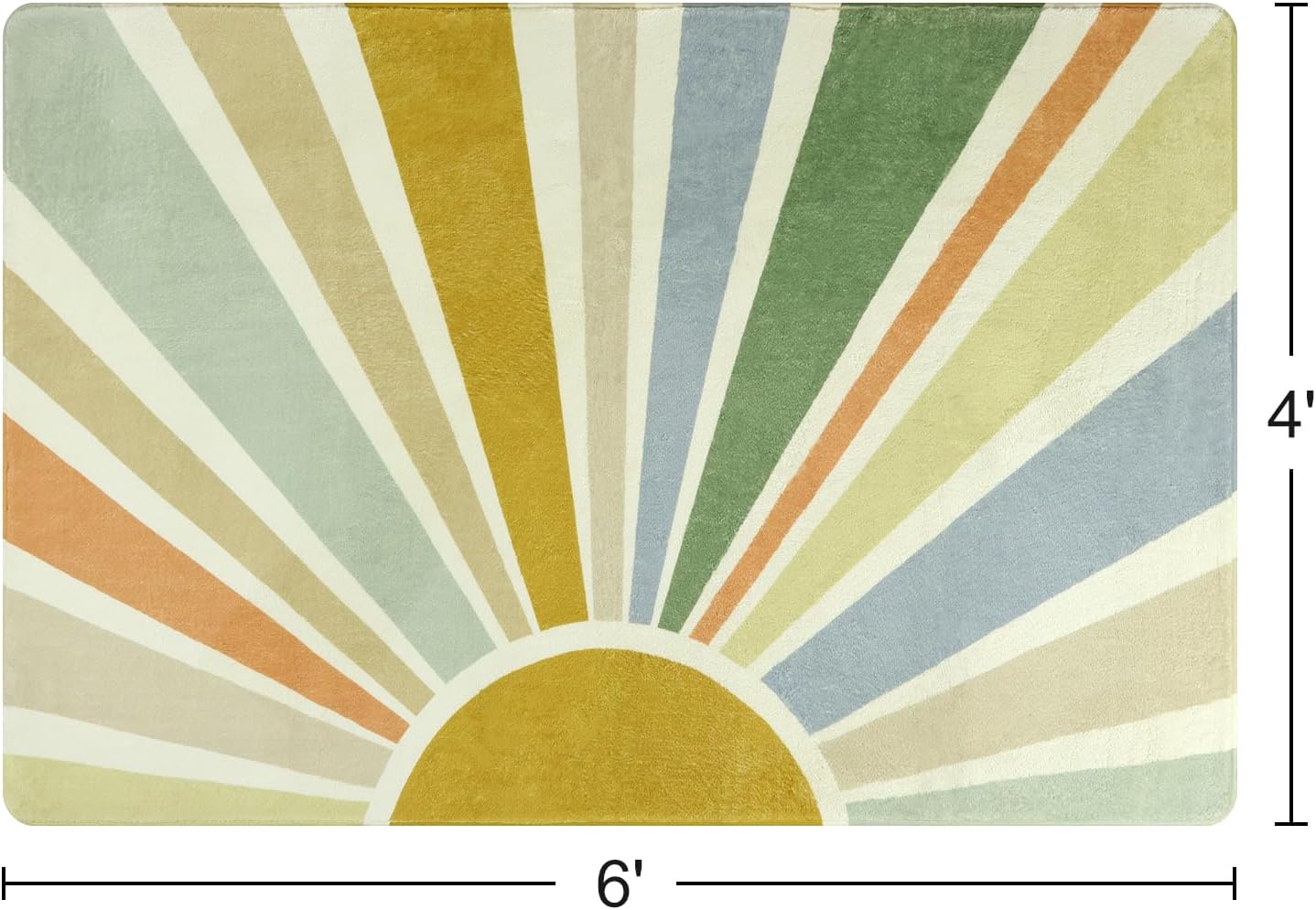 STARUIA Boho Washable Area Rug - 4'x6' Kids Playroom Rug, Non-Slip Modern Sun Carpet for Bedroom, Office, Nursery, Entryway, Dorm