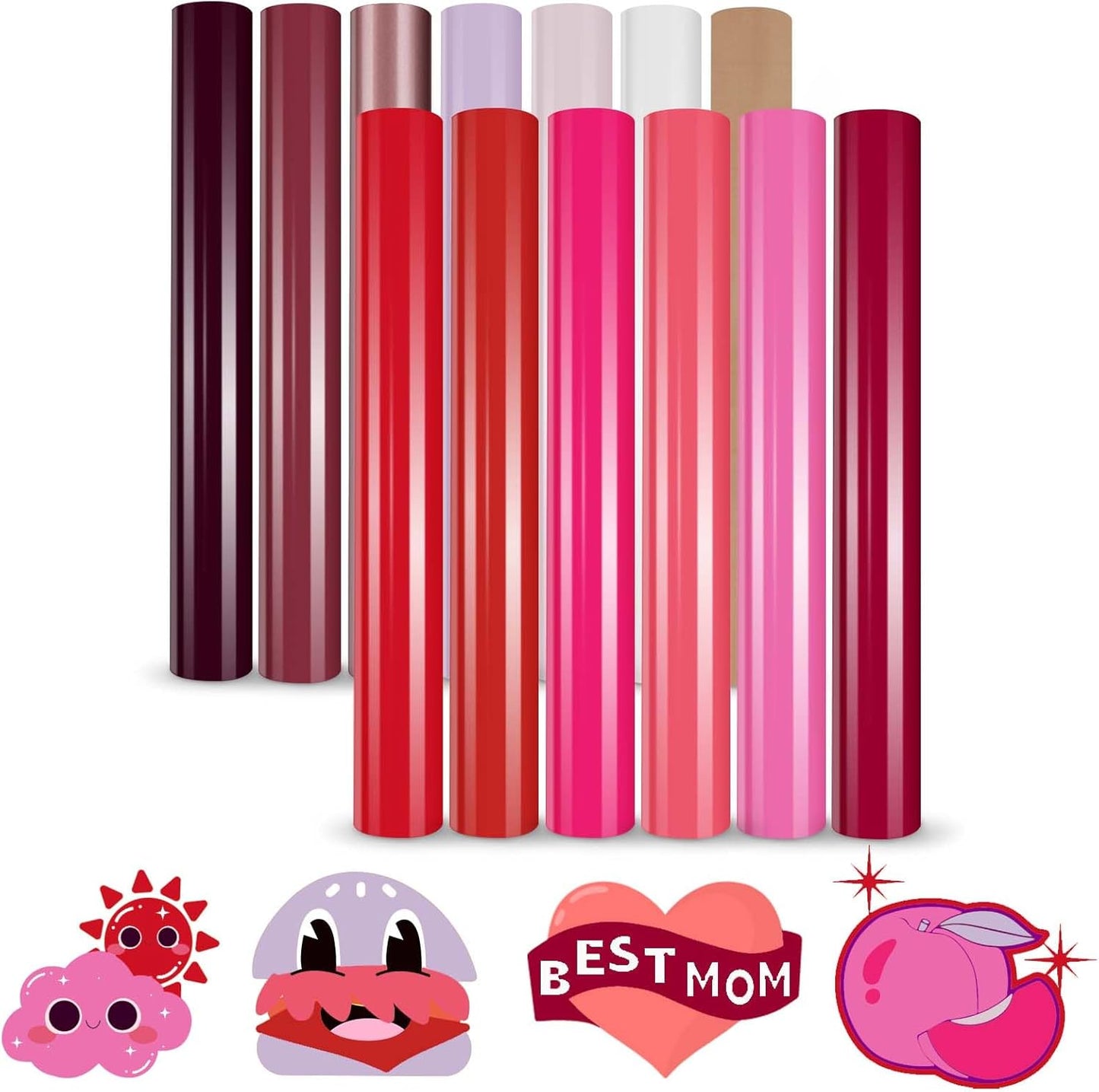 HTVRONT Pink Heat Transfer Vinyl - 13 Sheets Hot Pink HTV Vinyl in 12 Assorted Colors, Red Iron on Vinyl for Cricut & Cameo - Easy to Cut & Weed