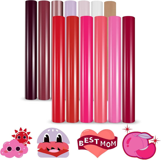 HTVRONT Pink Heat Transfer Vinyl - 13 Sheets Hot Pink HTV Vinyl in 12 Assorted Colors, Red Iron on Vinyl for Cricut & Cameo - Easy to Cut & Weed