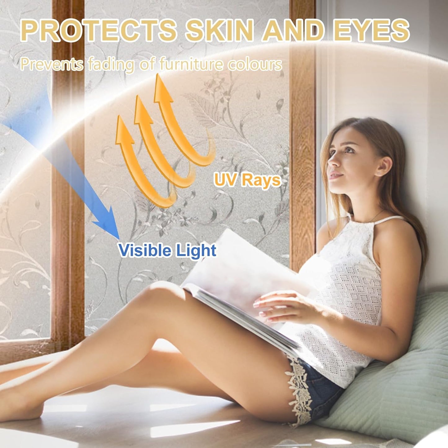 Window Privacy Film Decorative for Front Door, Bathroom Static Cling Stained Glass Sticker Opaque Heat Control UV Blocking Non-Adhesive for Home Windows,Horsetail