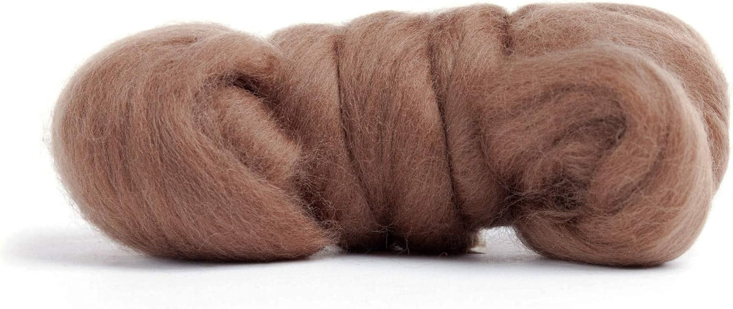 Desert Breeze Distributing 100% Natural Merino Wool Roving - Premium Combed Top Merino Roving Wool - Tapestry, Spinning, Wet Felting & Needle Felting Supplies - 21.5 Micron - 1 oz, Color Oak Brown