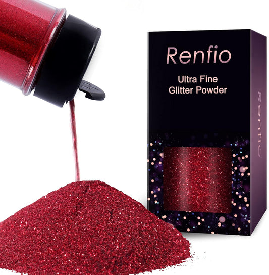 Renfio Ultra Fine Glitter Powder Metallic Resin Glitter 2.11 Oz (60g) PET Flakes Crafts Sequins 1/128" 0.008" 0.2mm Epoxy Chips Flakes for Tumblers Slime Christmas Roses Decorations - Wine Red