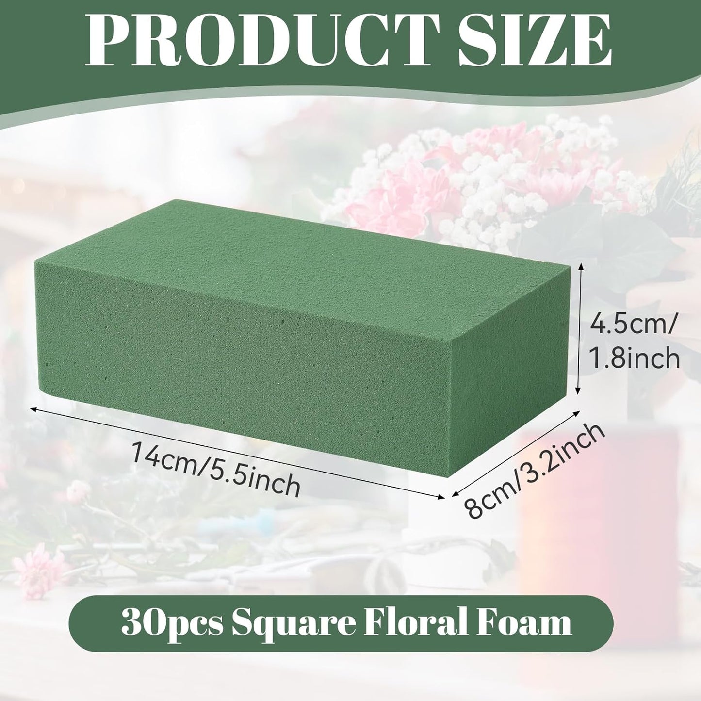30 Pack Floral Foam Blocks for Fresh and Artificial Flowers – Green Wet Foam for Flower Arrangements, Florist Foam for Centerpieces, Bouquets, Crafts, DIY Cutting