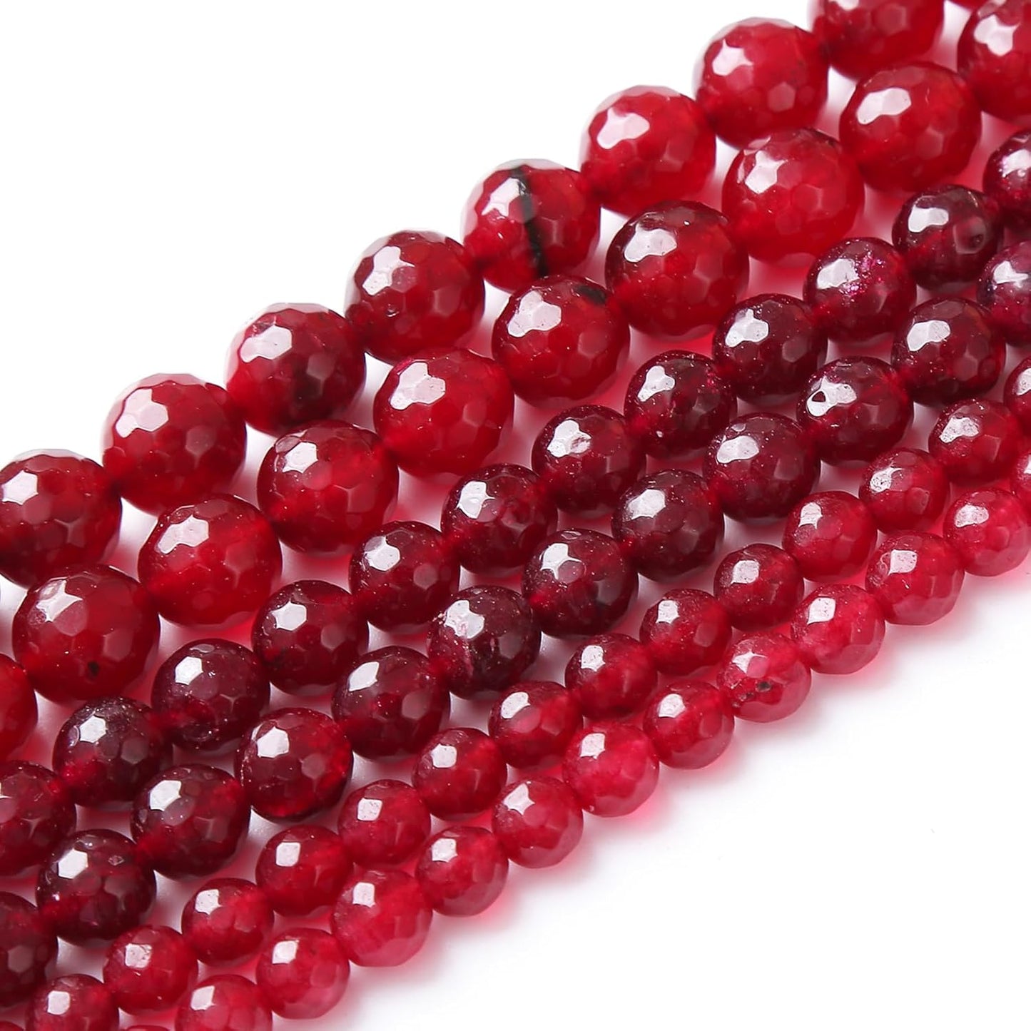 60pcs 6mm Faceted Red Jade Gemstone Beads Natural Stone Round Loose Spacer Beads for Jewelry Making DIY Bracelet Necklace 1 Strand 15inch