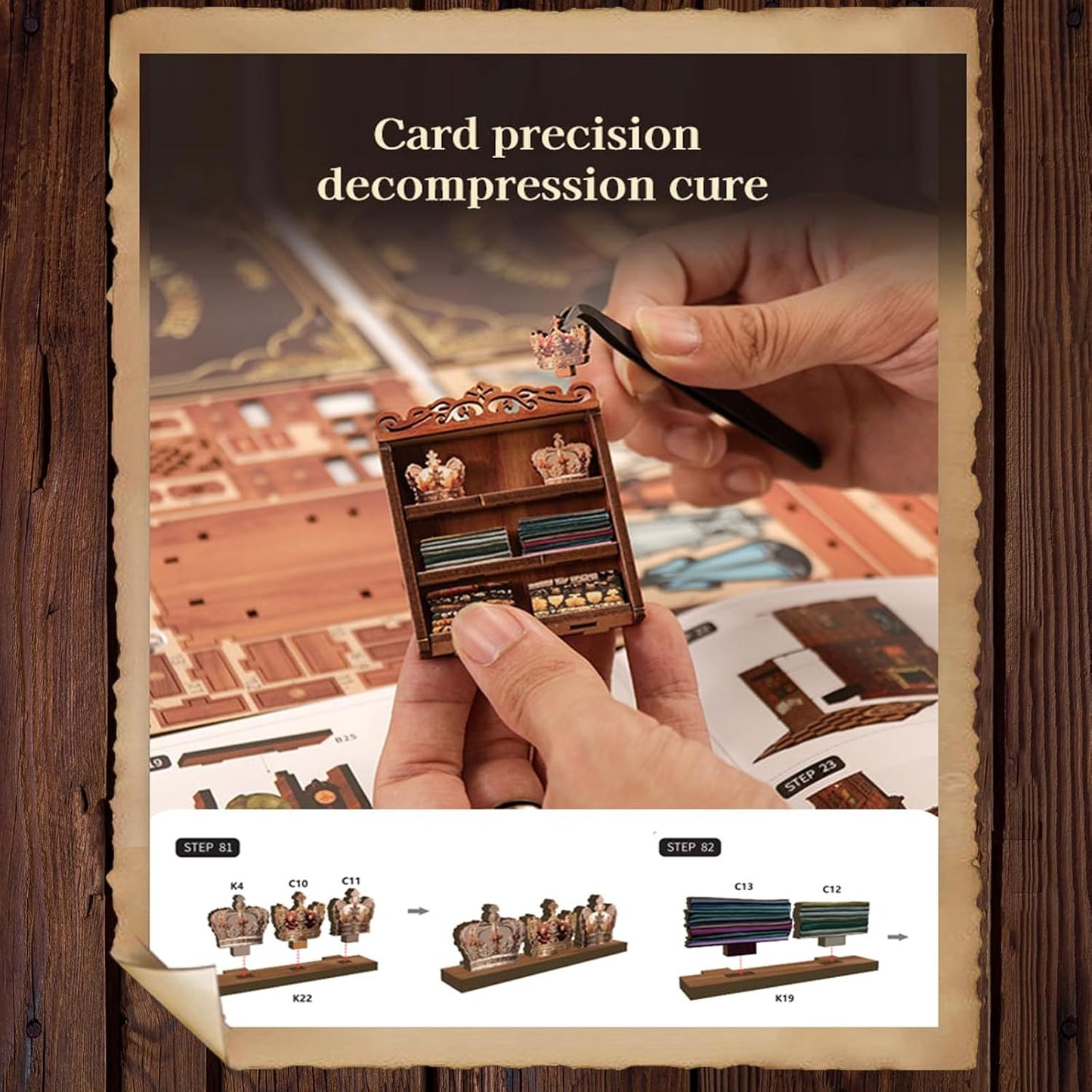 Book Nook Kit for Adults with Dust Cover & LED Light, DIY Miniature House Kit 3D Printed Booknook Wooden Puzzle Dollhouse Bookshelf Insert DIY Craft Model Build Gift for Birthdays, Royal Seamer