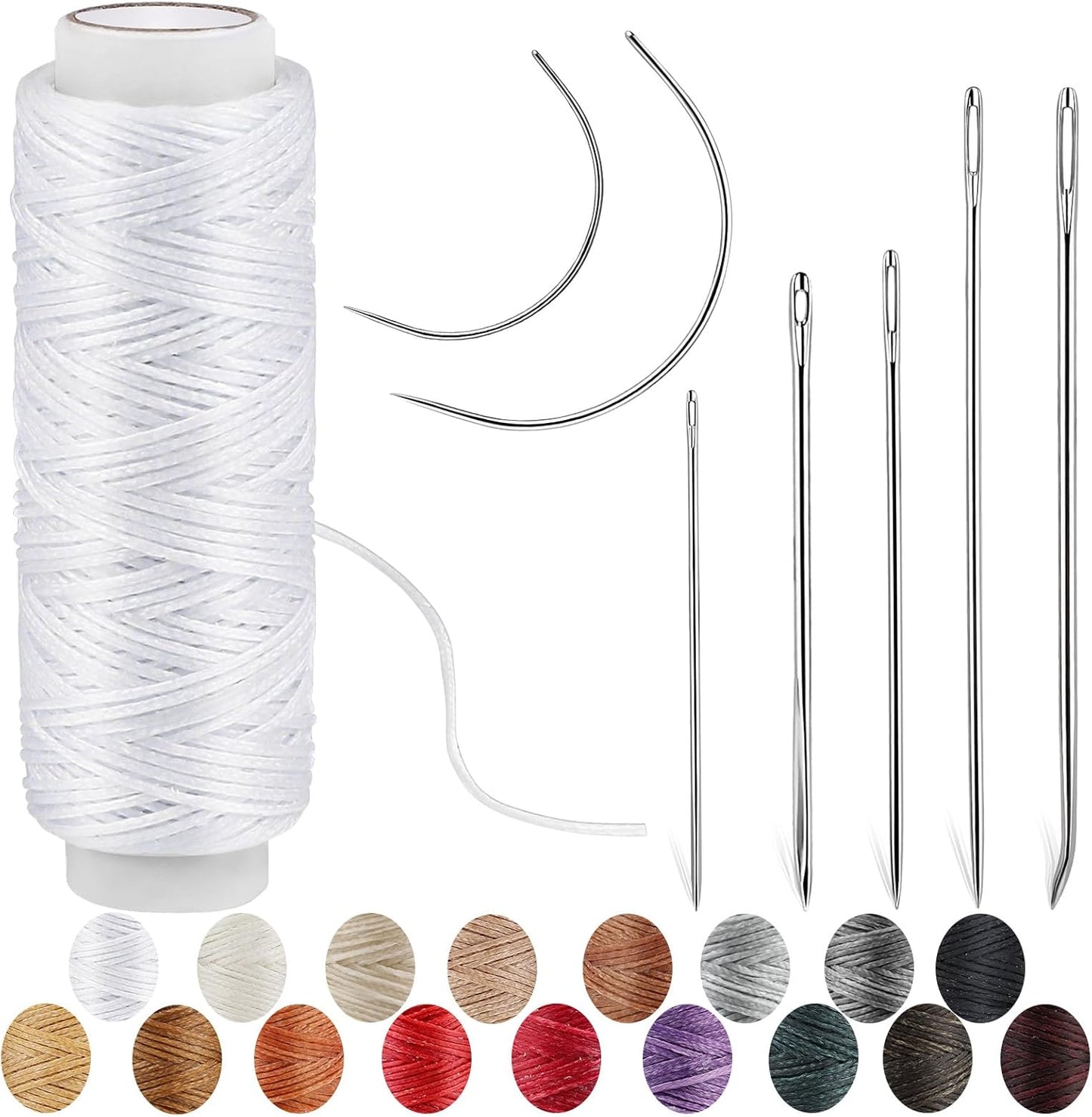 Ftyiwu Waxed Thread, Upholstery Needle and Thread 32 Yards with 7PCS Hand Sewing Needles for Home Upholstery Carpet Canvas Repair Leather Sewing (White)
