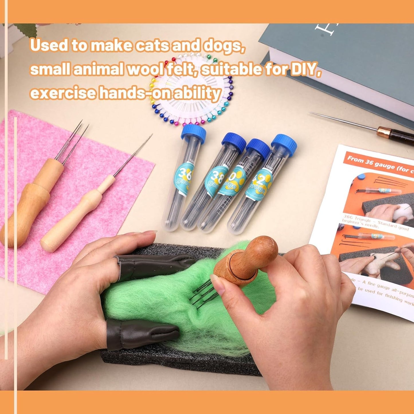 Yizzvb 127 Pcs Needle Felting Needles, 4 Sizes Felting Needles, Needle Felting Tools Wool Felting Supplies Kit with 3 Types Wooden Holders, Foam Pad, Needle Felting Starter Kit for DIY Crafts