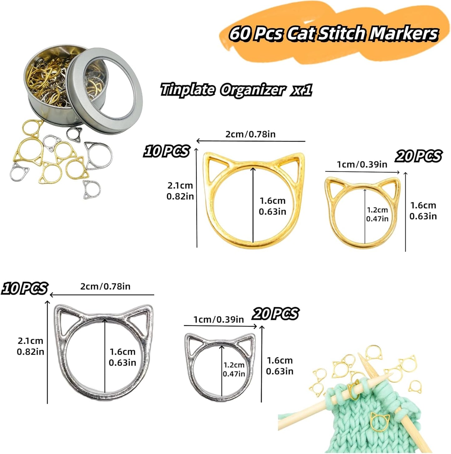 Hilsayum 30PCS Cat Stitch Marker Knitting Stitch Markers Metal Crochet Markers Ring Crocheting Accessories for Weaving, Handmade Crafts