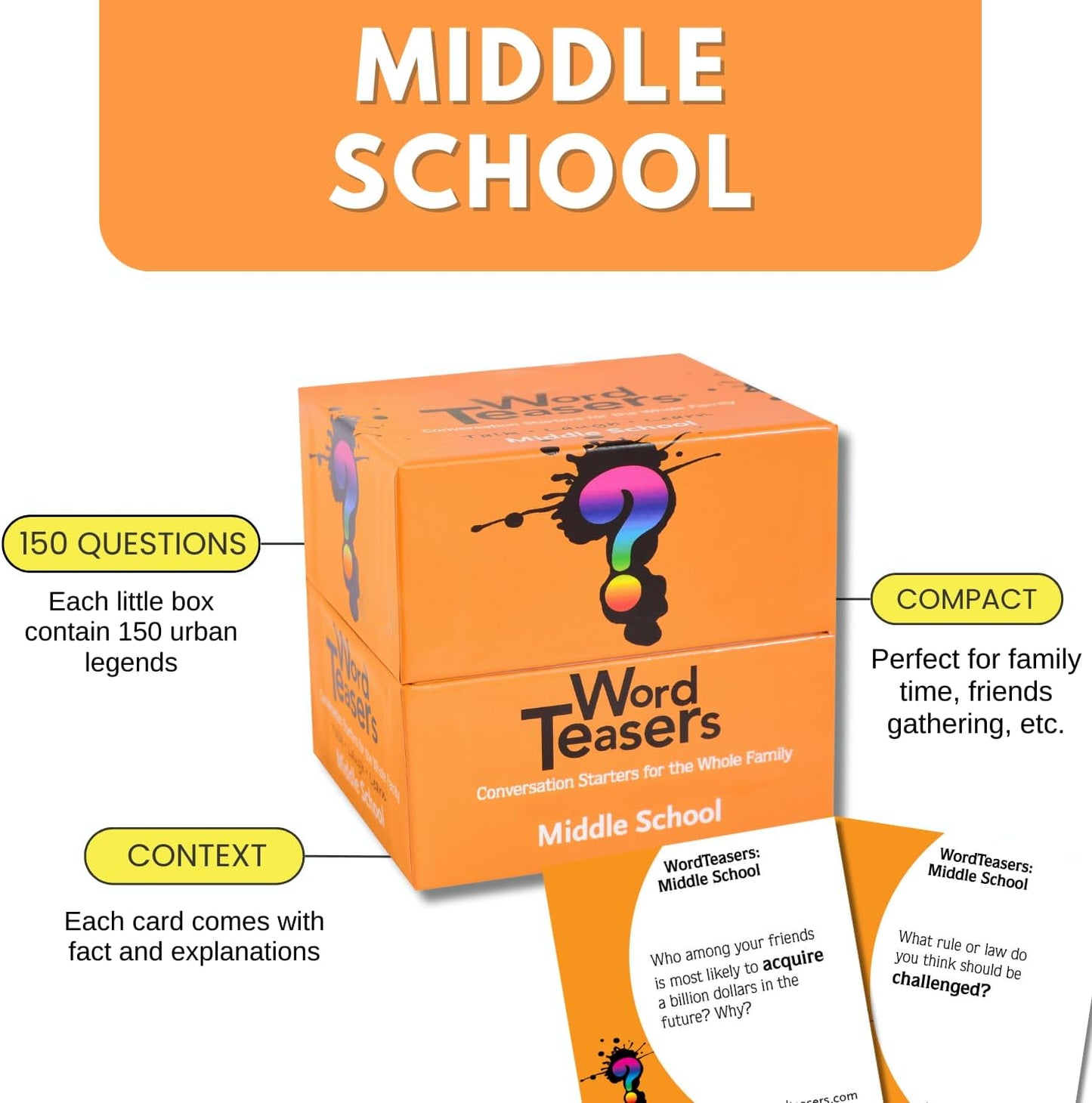 ? WORD TEASERS Middle School - Vocabulary Game for Kids 10-13 - Fun Family Conversation Starters - Reading Games for Middle School - 150 Vocabulary Flash Cards/Conversation Cards