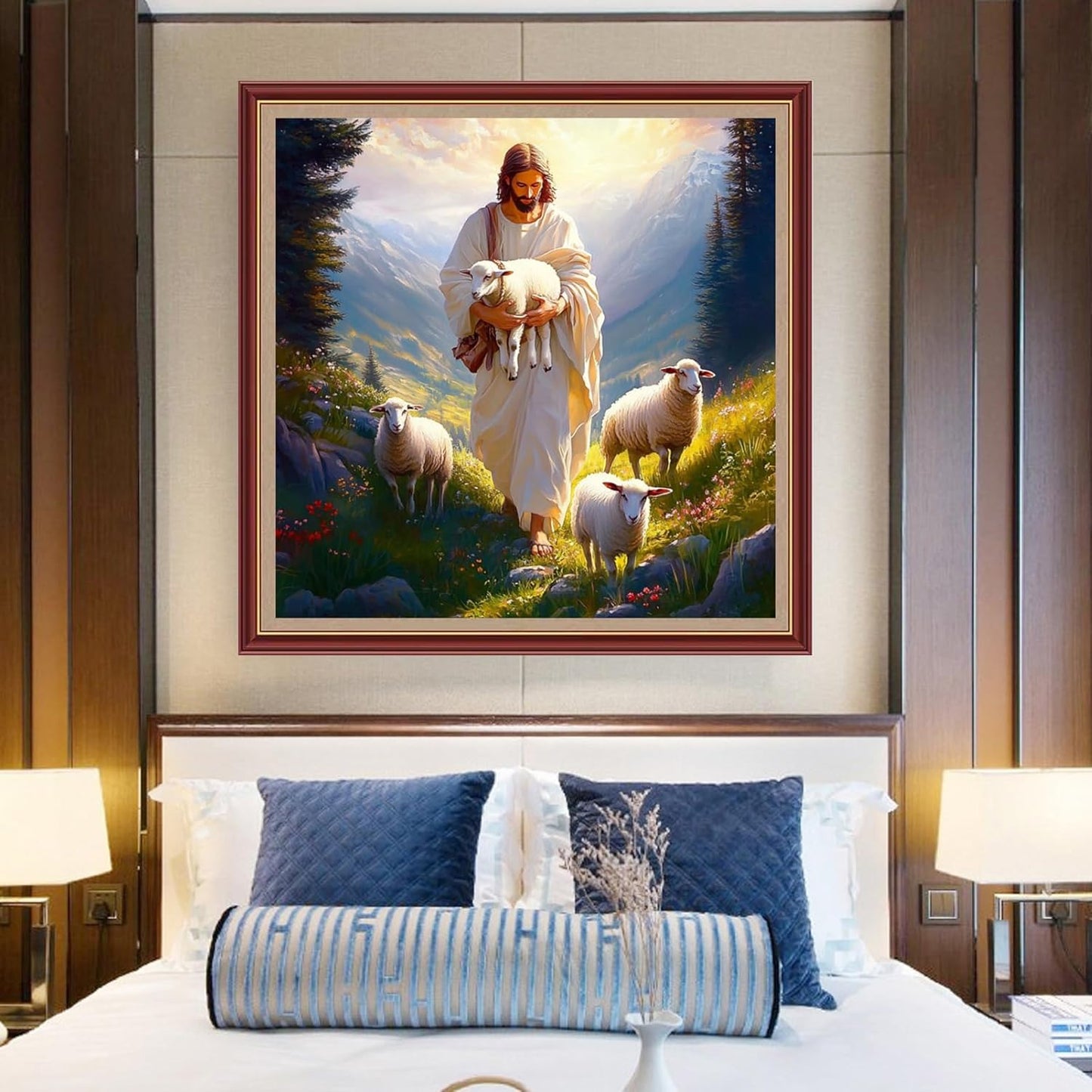 DMCXART Counted Cross Stitch Kits for Adults Needlepoint Kits Unprinted Cross Stitching Embroidery Kit 11CT Cross Stitch Supplies-Jesus Shepherd 18x18 inch