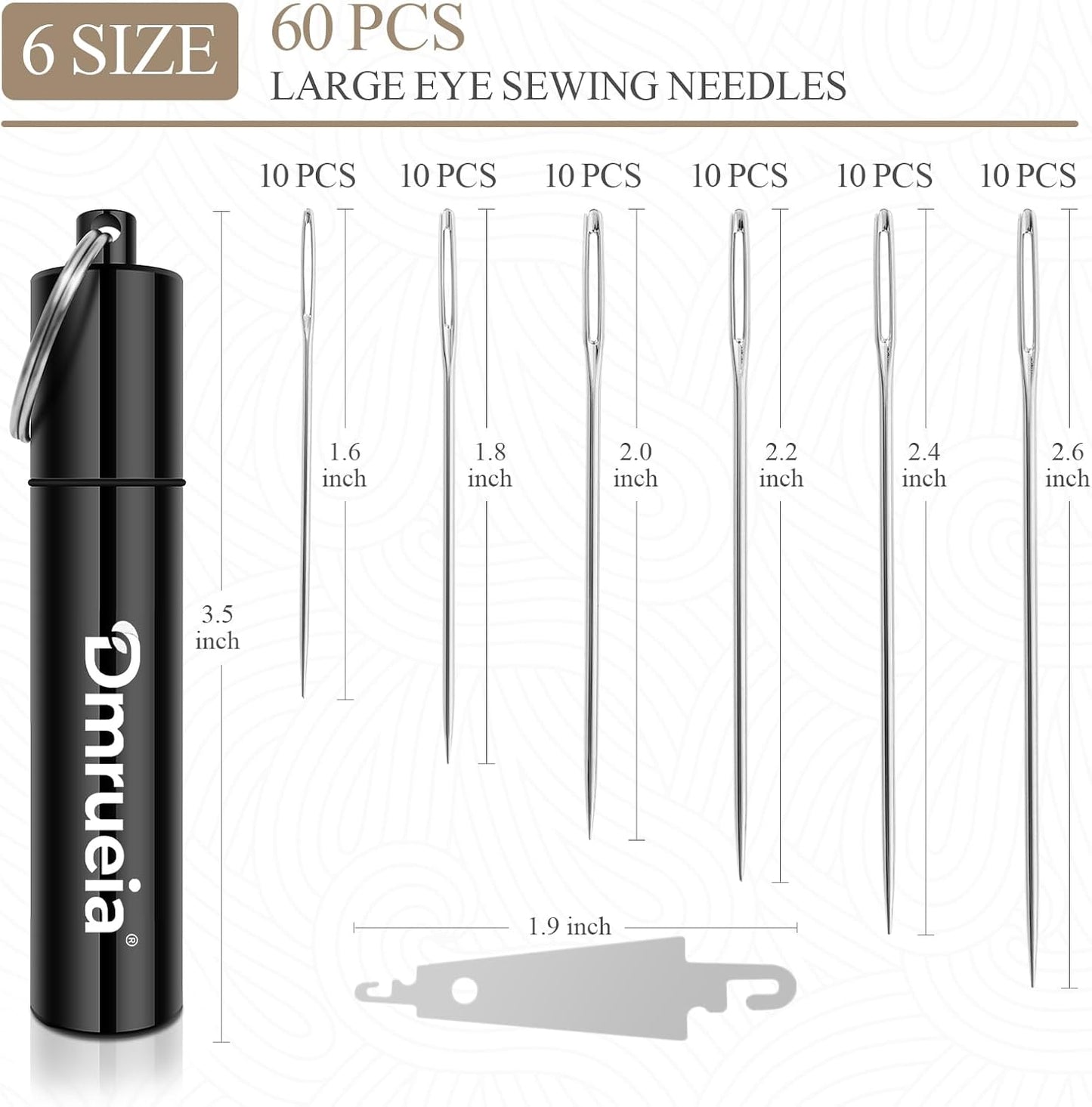Dmrueia 60 Pcs Large Eye Embroidery Needles, 6 Sizes Hand Sewing Needles, Quilting Needles with Aluminum Tube, Sharp Needles for Art Crafts.