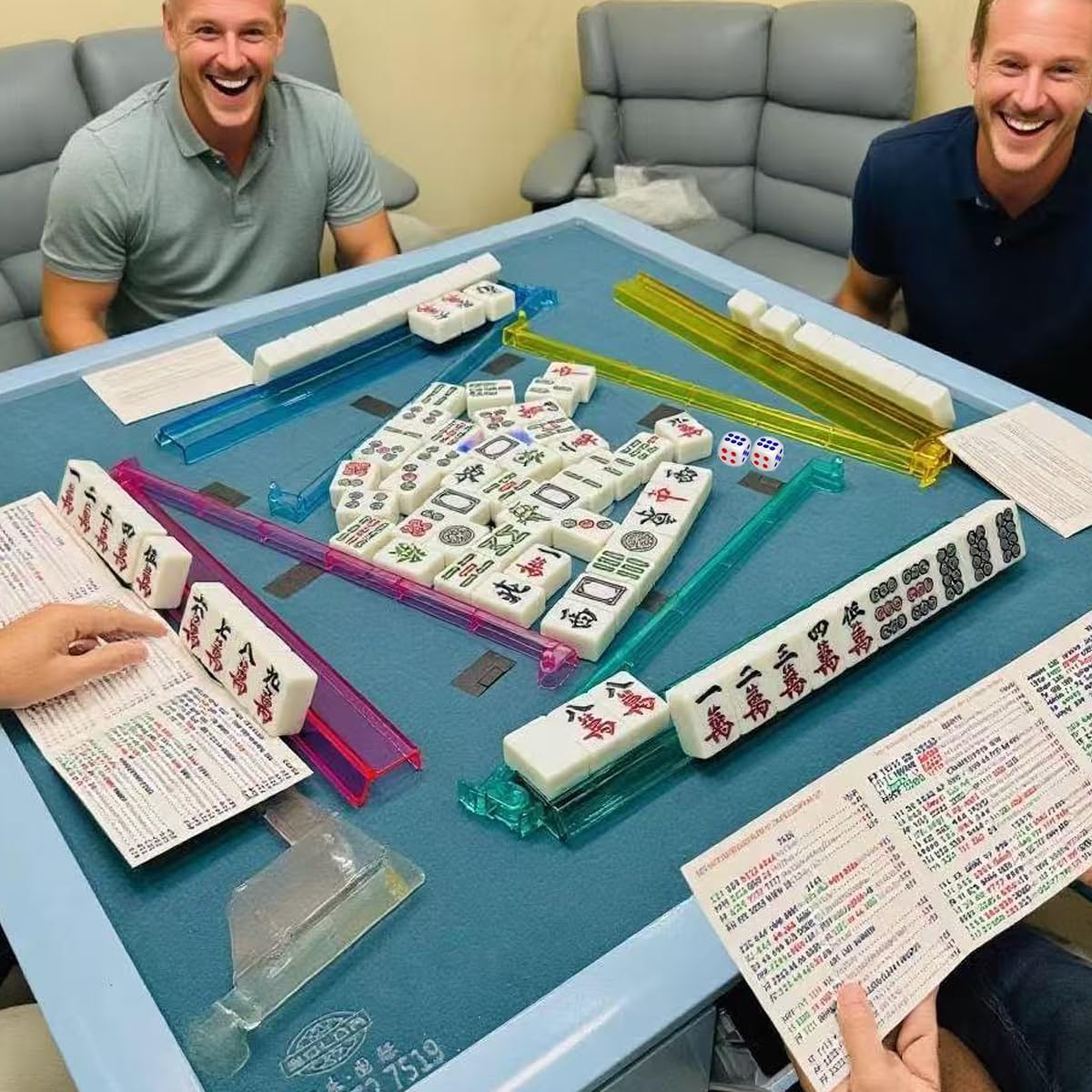 Mahjong Stand with Push Rod, Multifunctional Mahjong Stand with Push Rod, Set of 4 with 4 dice, Easy to Carry American Style Mahjong Colorful