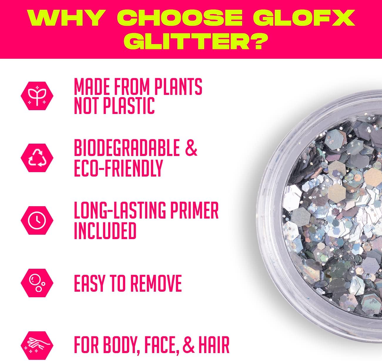 Biodegradable Glitter Makeup | Face Glitter, Hair Glitter, and Body Glitter | Plant Based Glitter Makeup for EDM Rave Music Festivals and Cosplay | Chunky Glitter Multicolor 4 Pack