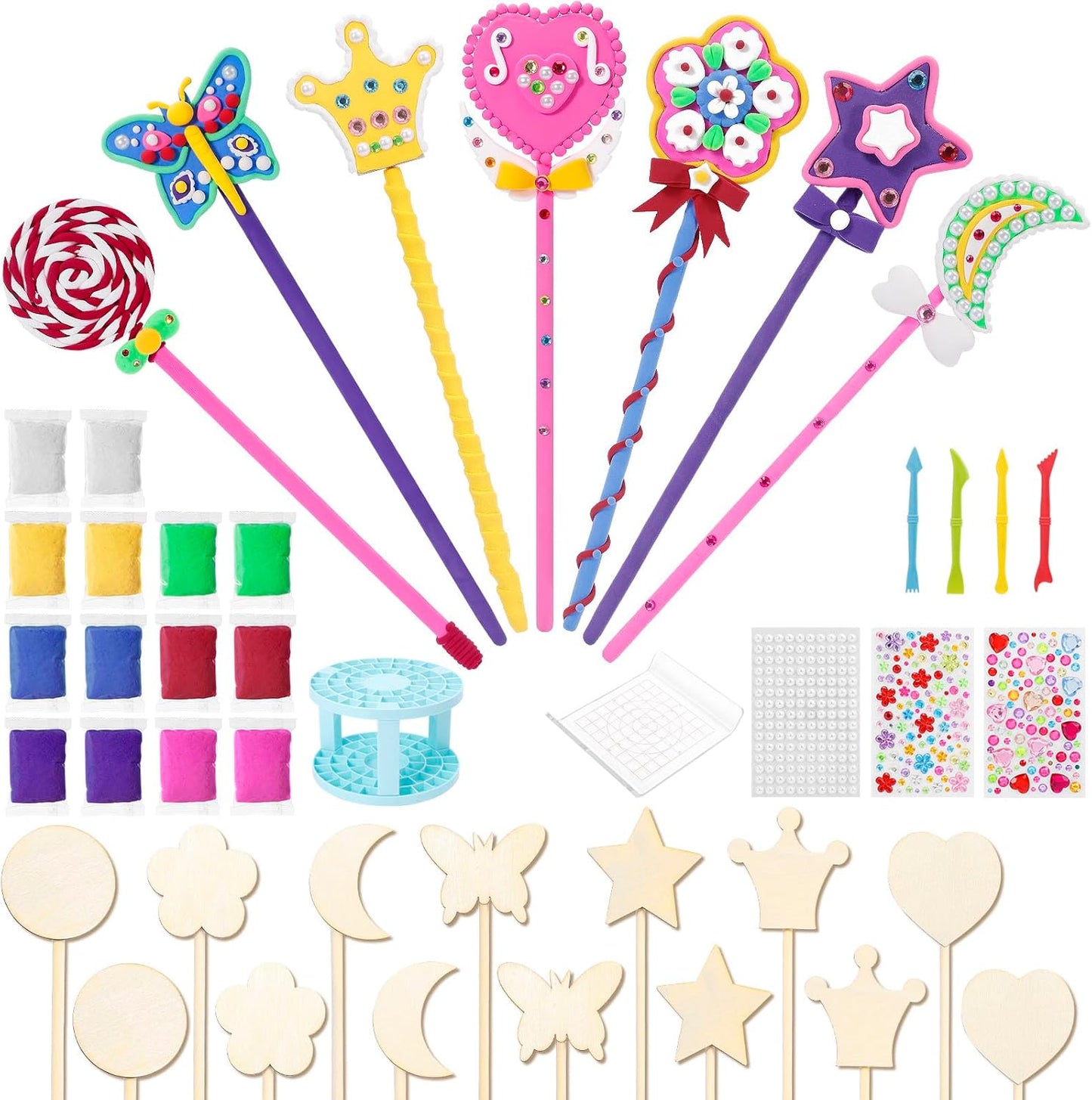 Make Your Own Princess Magic Wand Kit - DIY Fairy Craft Set for Kids Girls - Birthday Party Gift, 39 PCS to Create 14 Wands