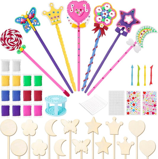 Make Your Own Princess Magic Wand Kit - DIY Fairy Craft Set for Kids Girls - Birthday Party Gift, 39 PCS to Create 14 Wands